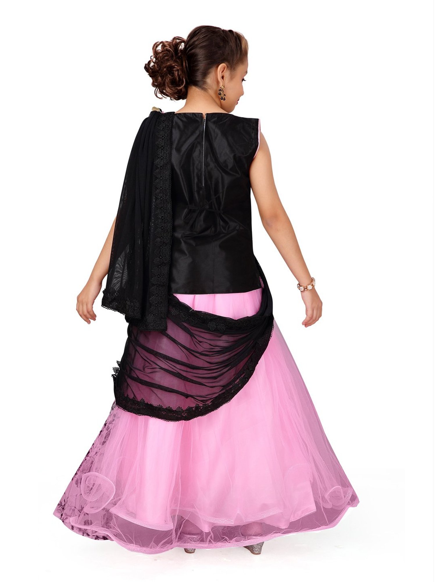 Black Readymade Multi Layered Kids Lehenga Choli 199KW08