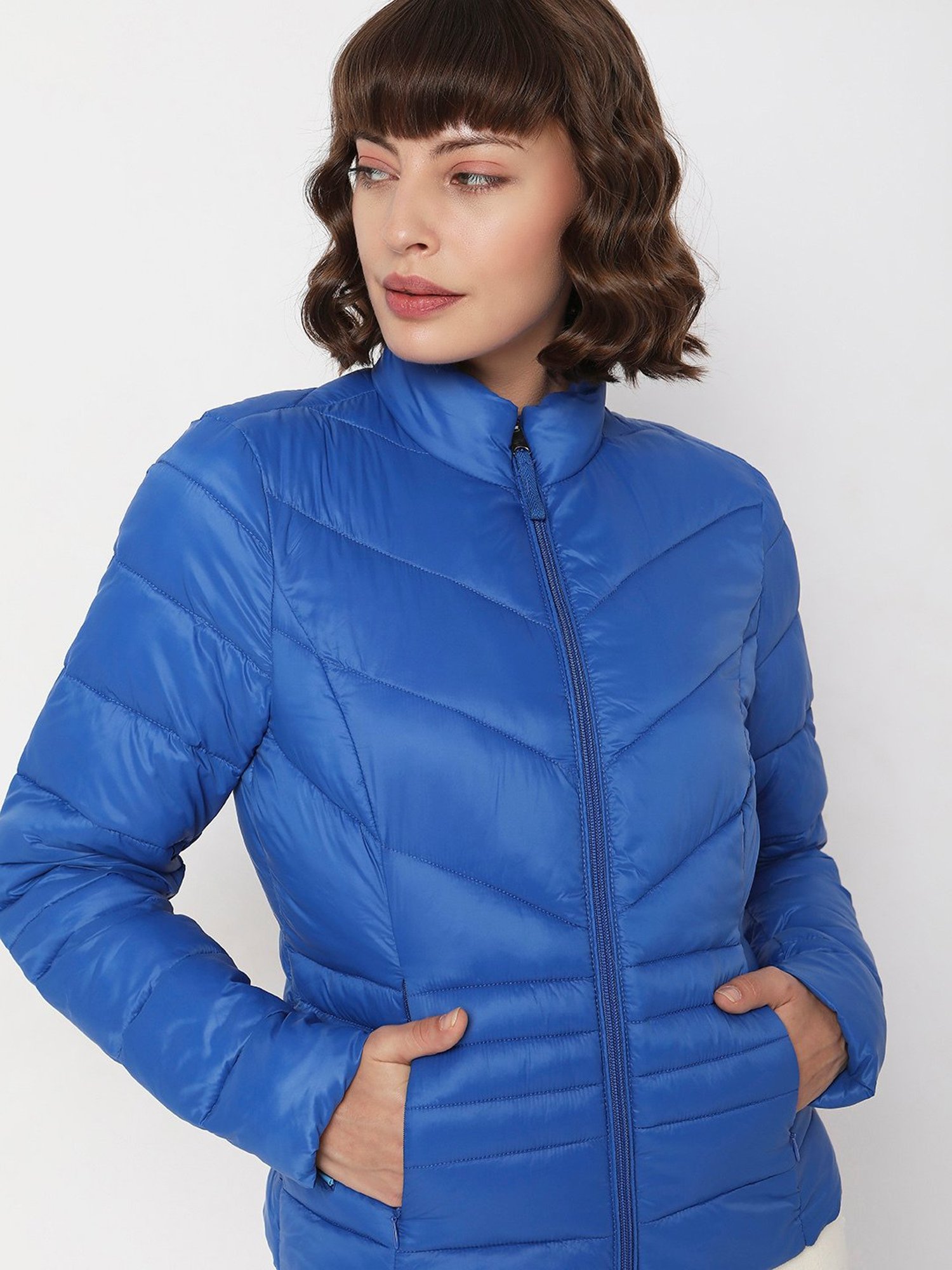 Armani Sustainability Values lightweight recycled nylon zip up puffer jacket  | ARMANI EXCHANGE Woman
