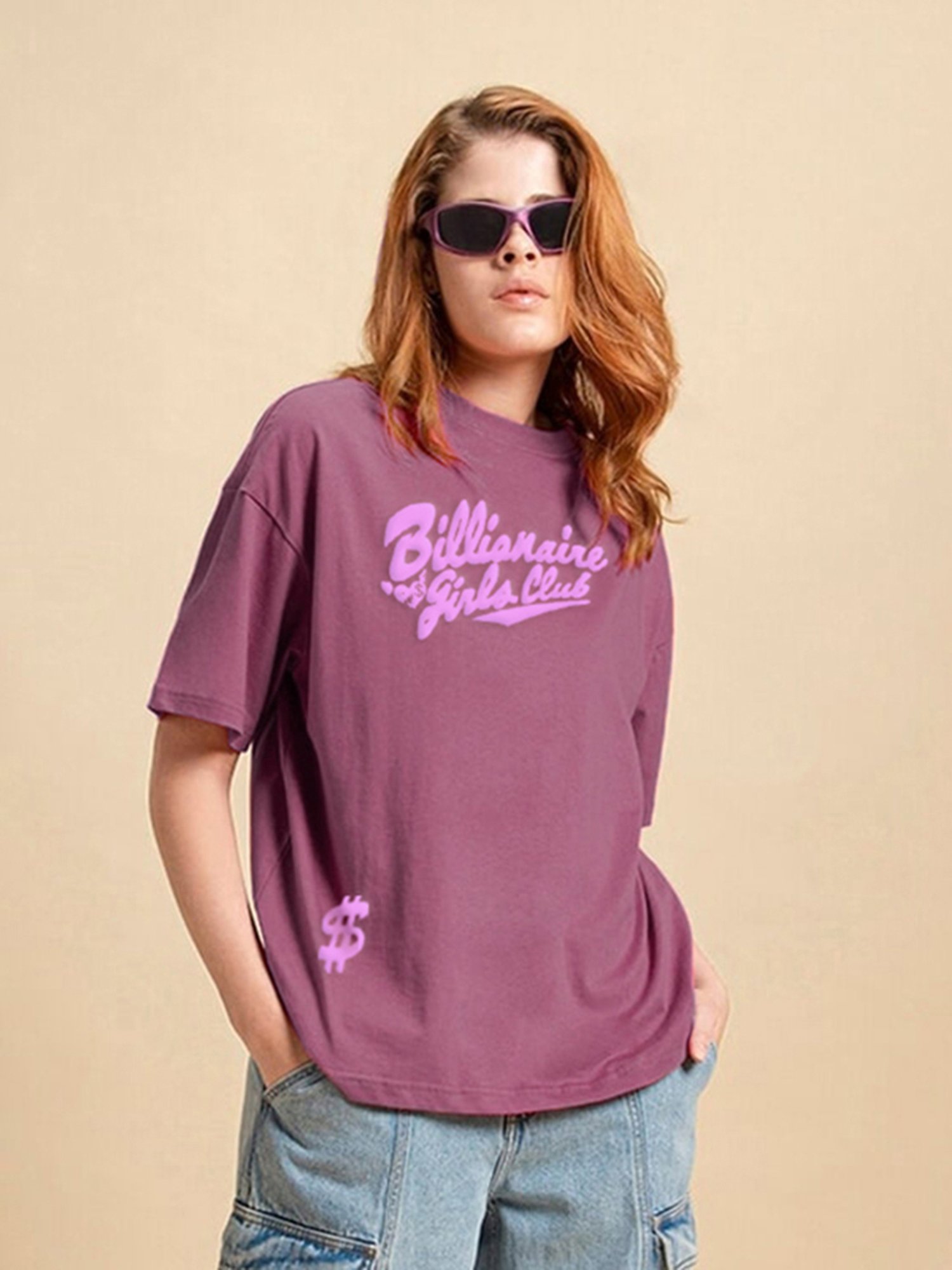 Buy Women's Purple Los Angeles Typography Oversized T-shirt Online at  Bewakoof