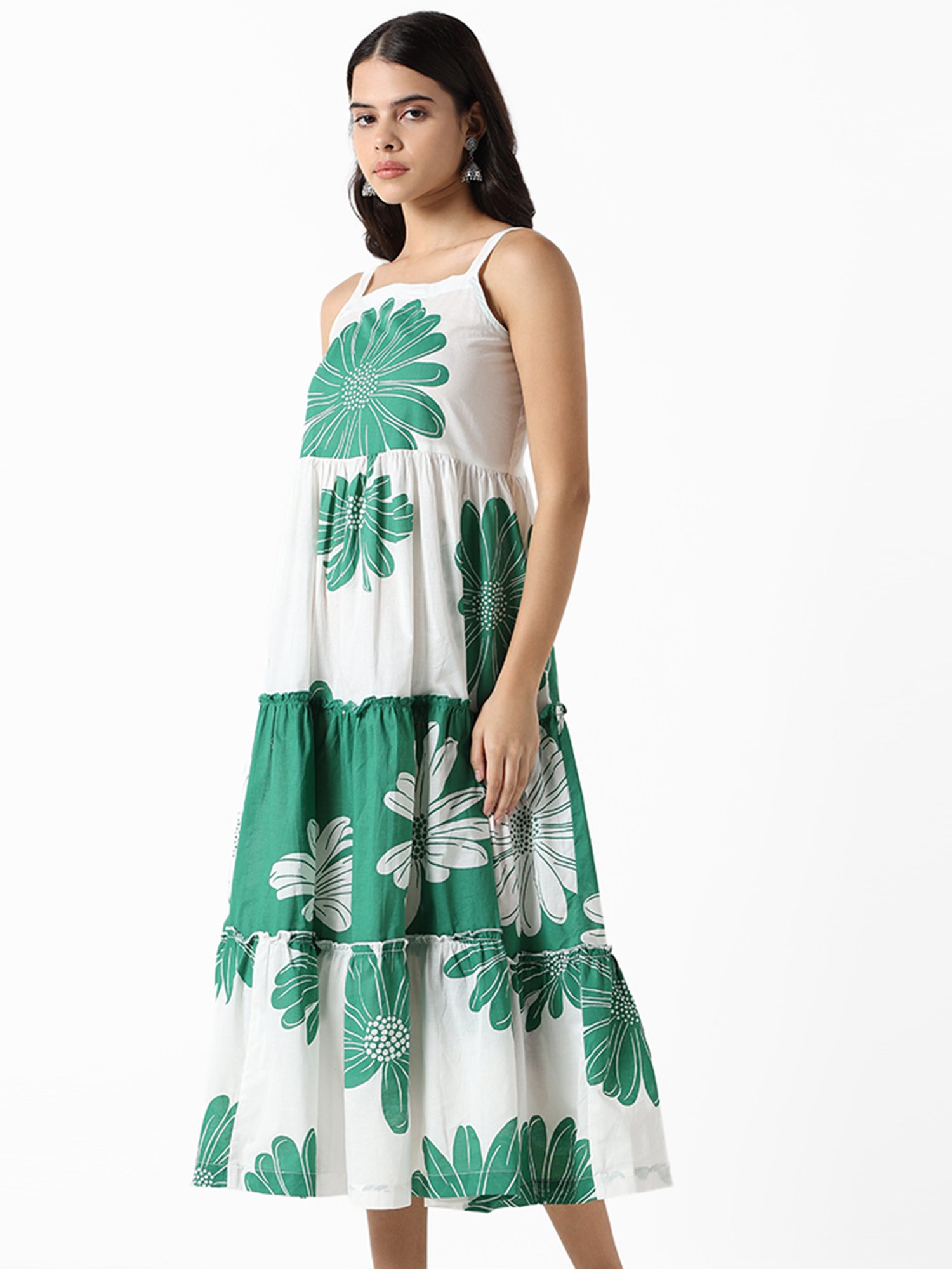 Bombay Paisley by Westside Green & White Bright Floral Slim Fit Dress