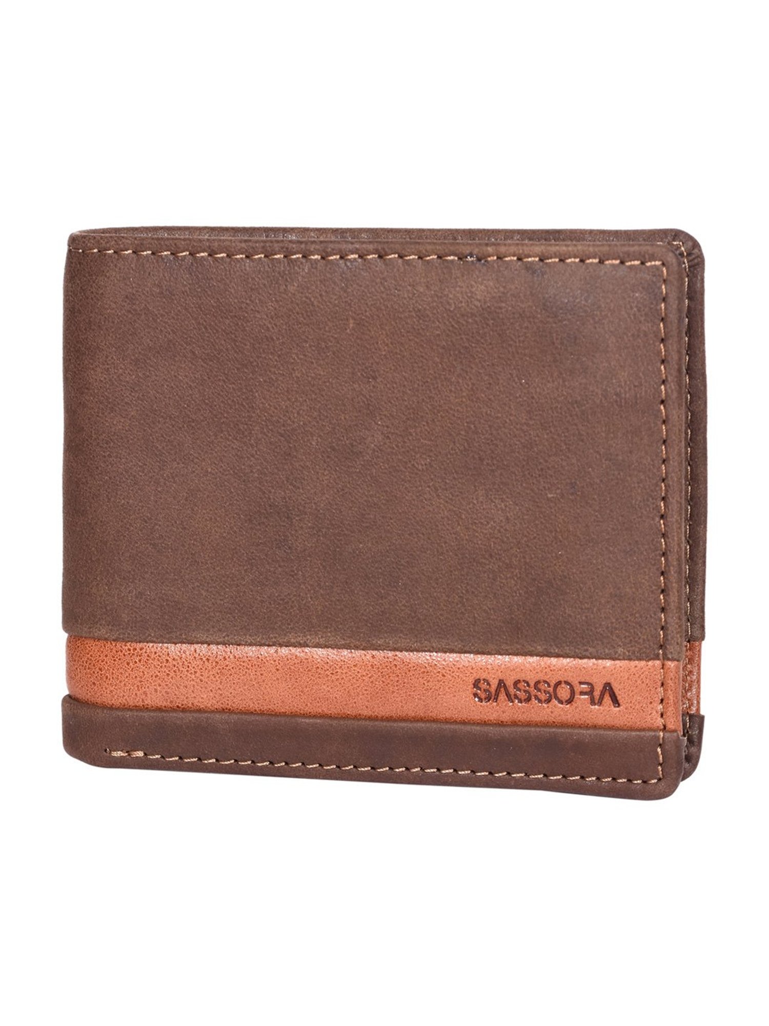 Buy SASSORA Izan Brown & Tan Small Leather Bi-Fold Wallet for Men