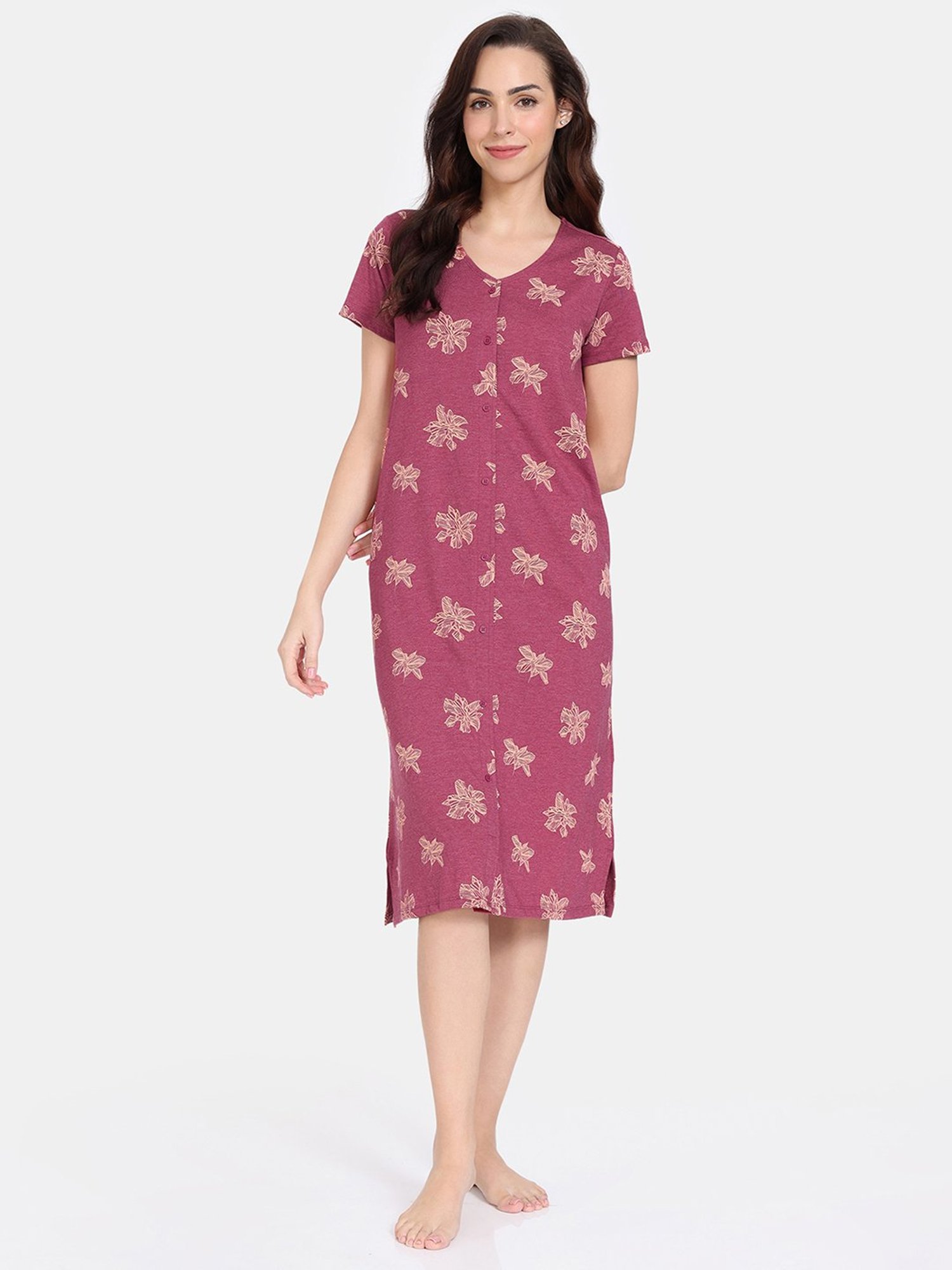 Buy Zivame Cotton Knee Length Nightdress - Brown N Print at Rs.795 online |  Nightwear online