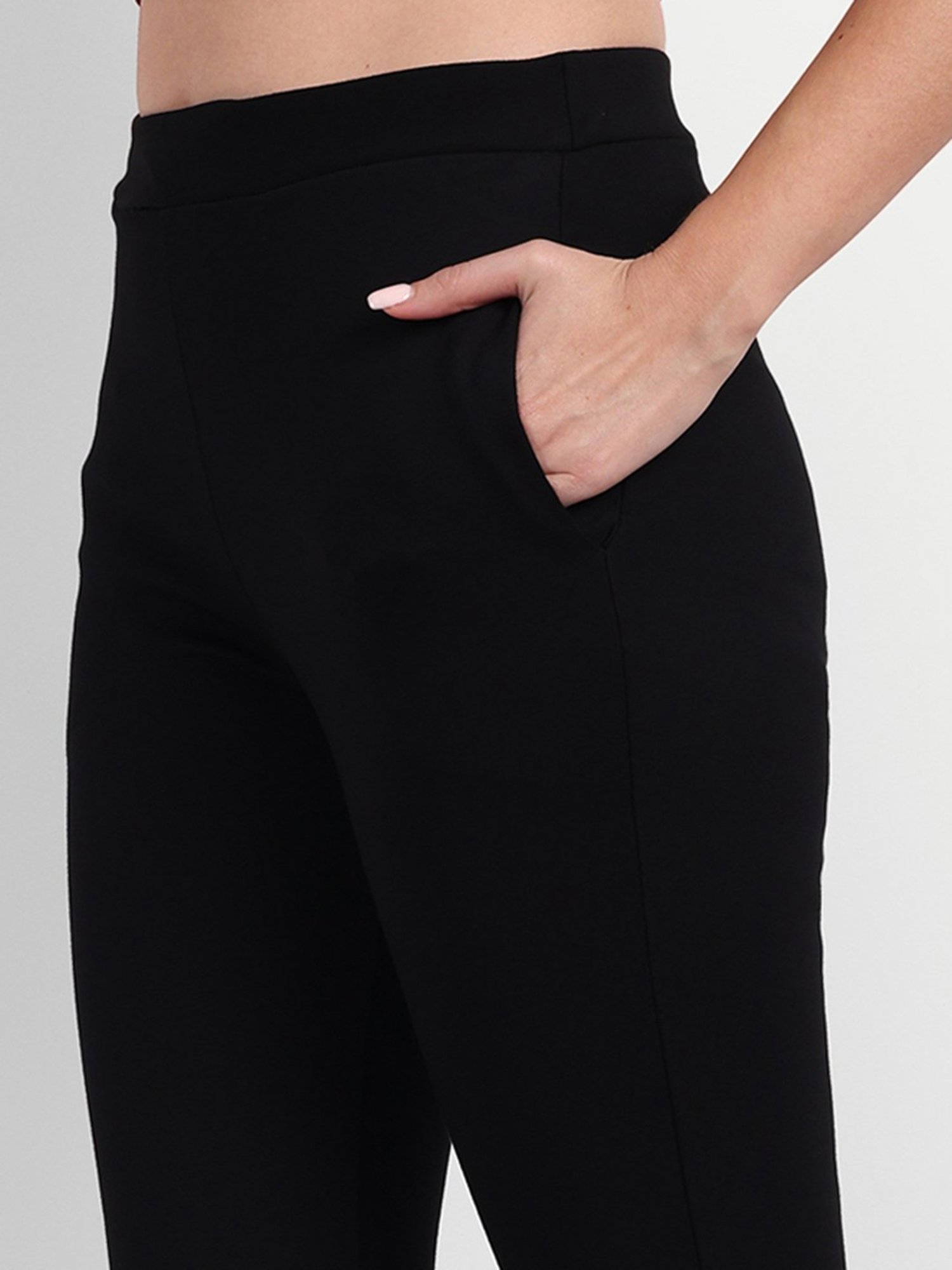 Wardrobe by Westside Solid Black Slit Ponte Trousers