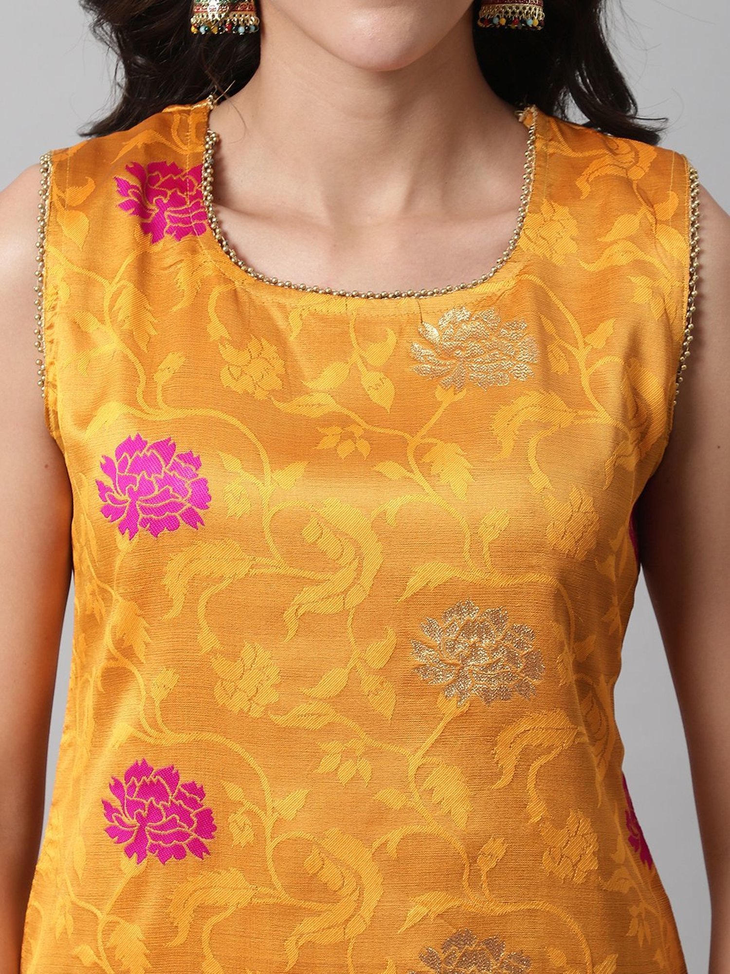 Buy FableStreet Orange And Gold Silk Brocade Trousers online