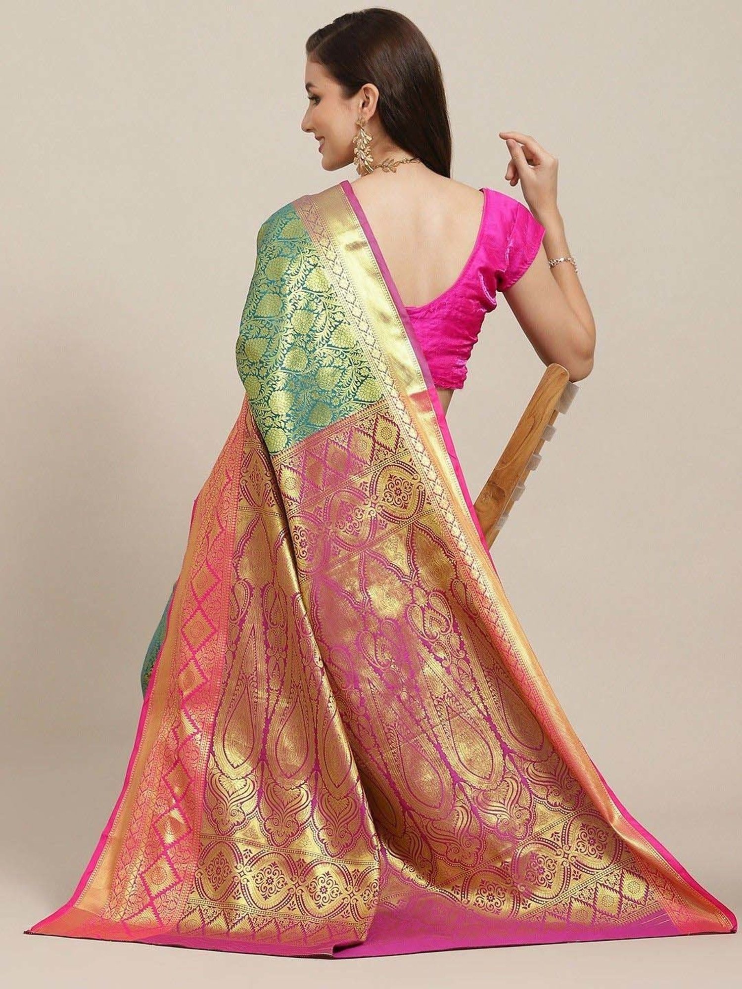 Silk Land Turquoise Woven Saree With Unstitched Blouse