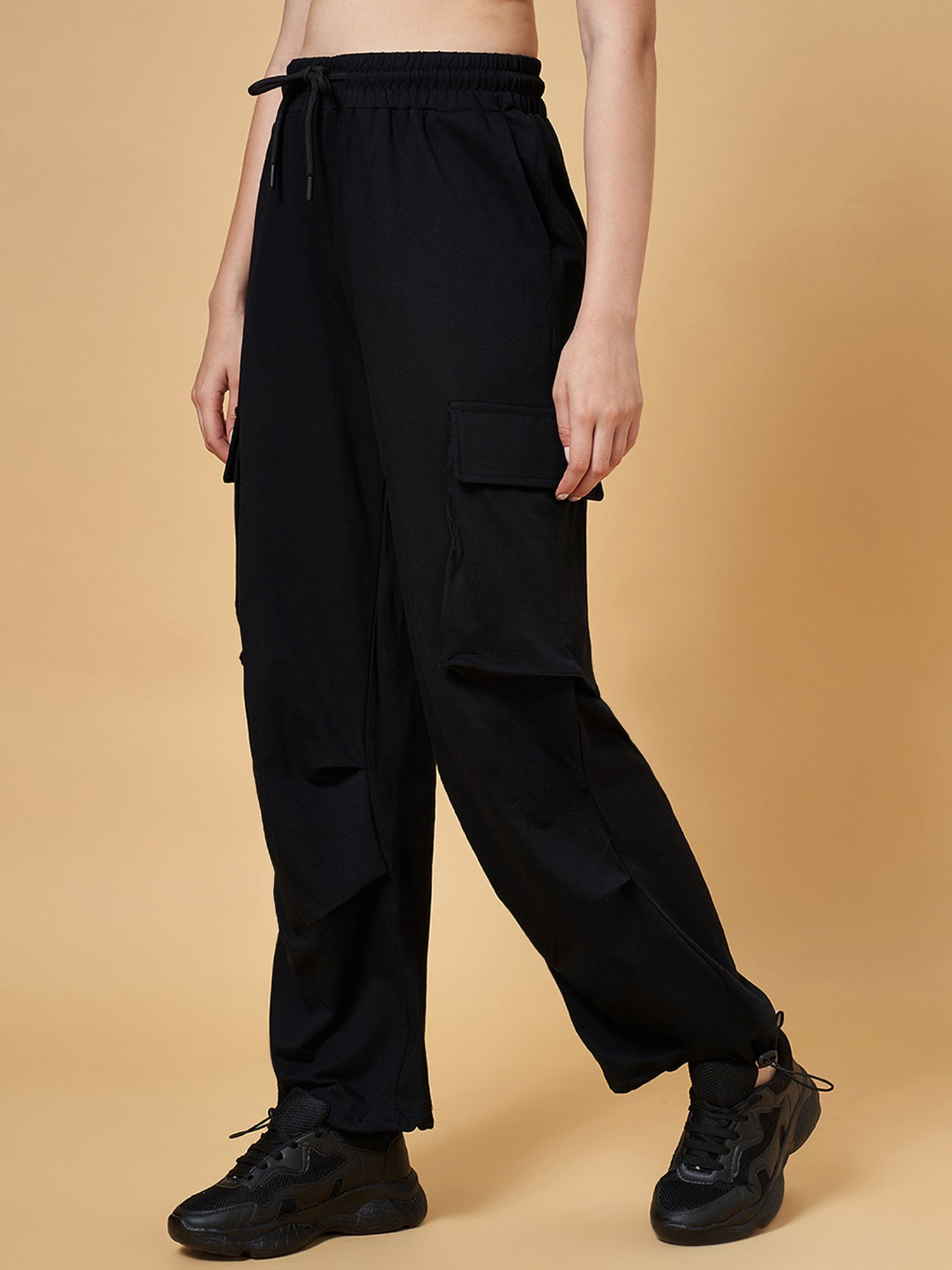 Buy Ajile By Pantaloons Women Slim fit Cotton Solid Track pants - Black  Online |Paytm Mall