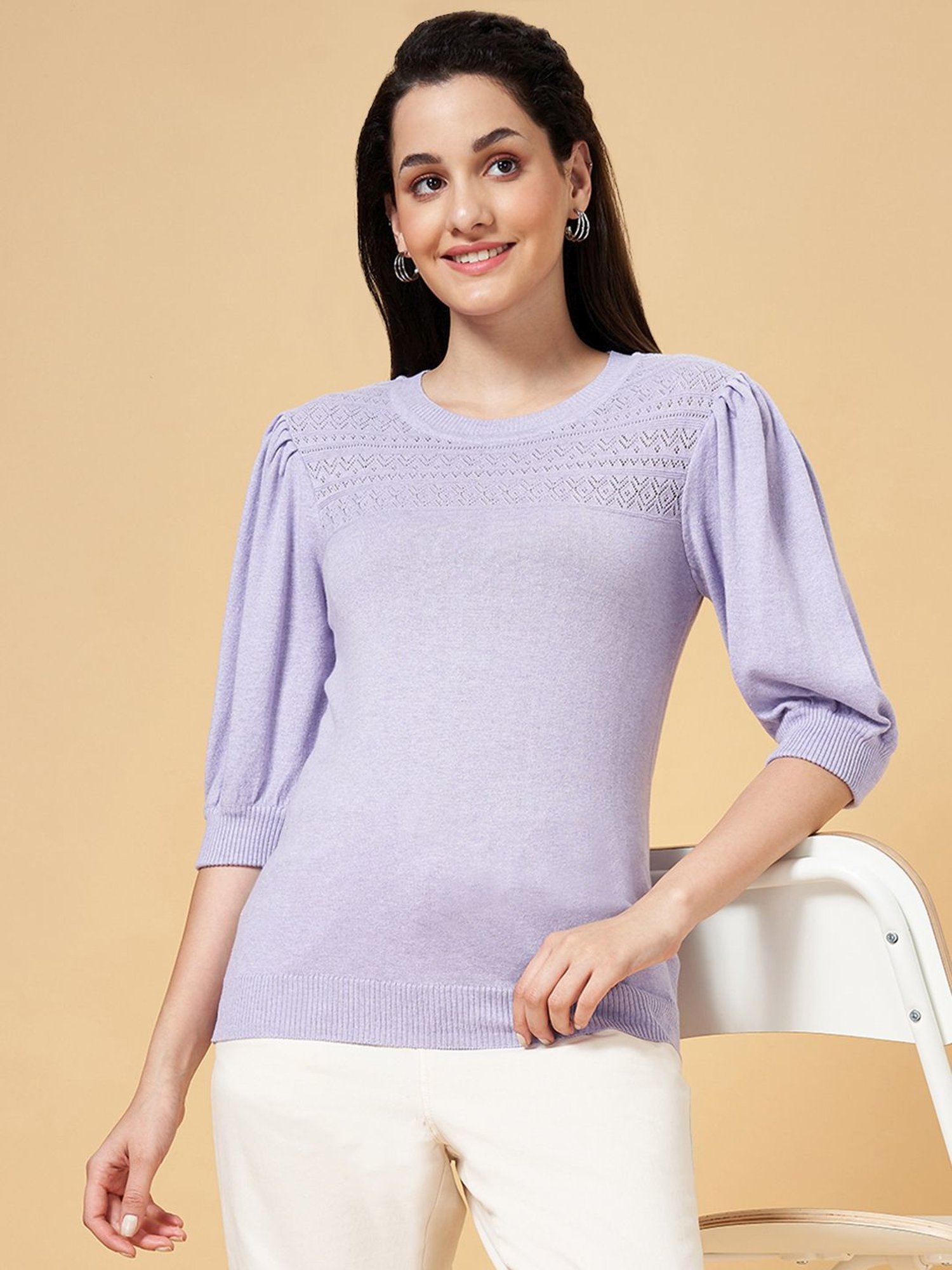 Honey by Pantaloons Lilac Self Pattern Top