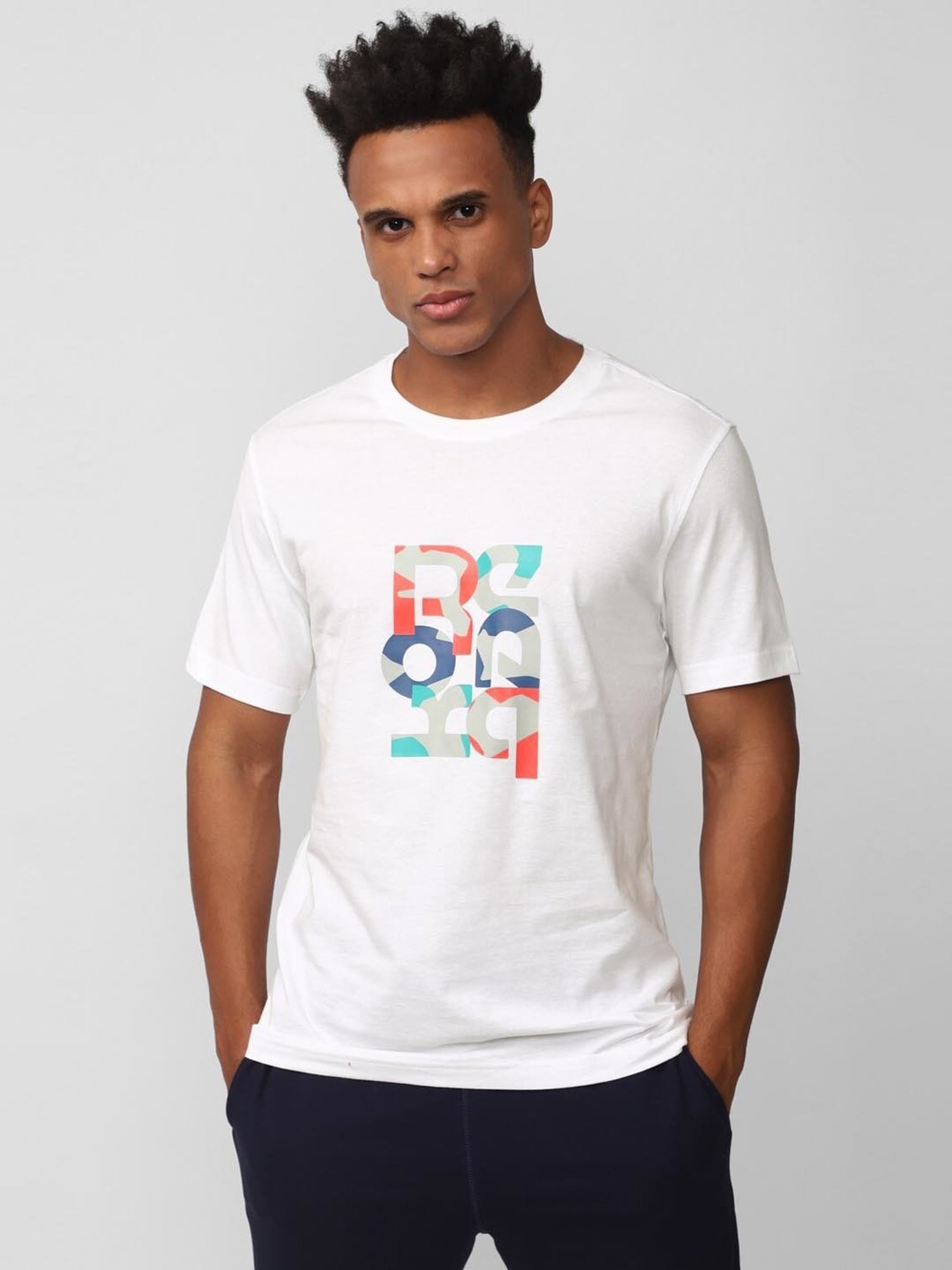 Reebok White Cotton Slim Fit Printed Sports T-Shirt