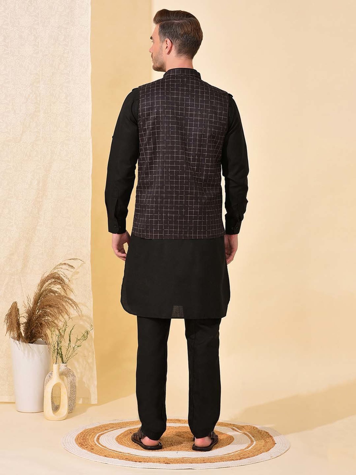 Black Cotton Solid Pathani Suit | Pathani kurta, Designer suits for men,  Pathani for men