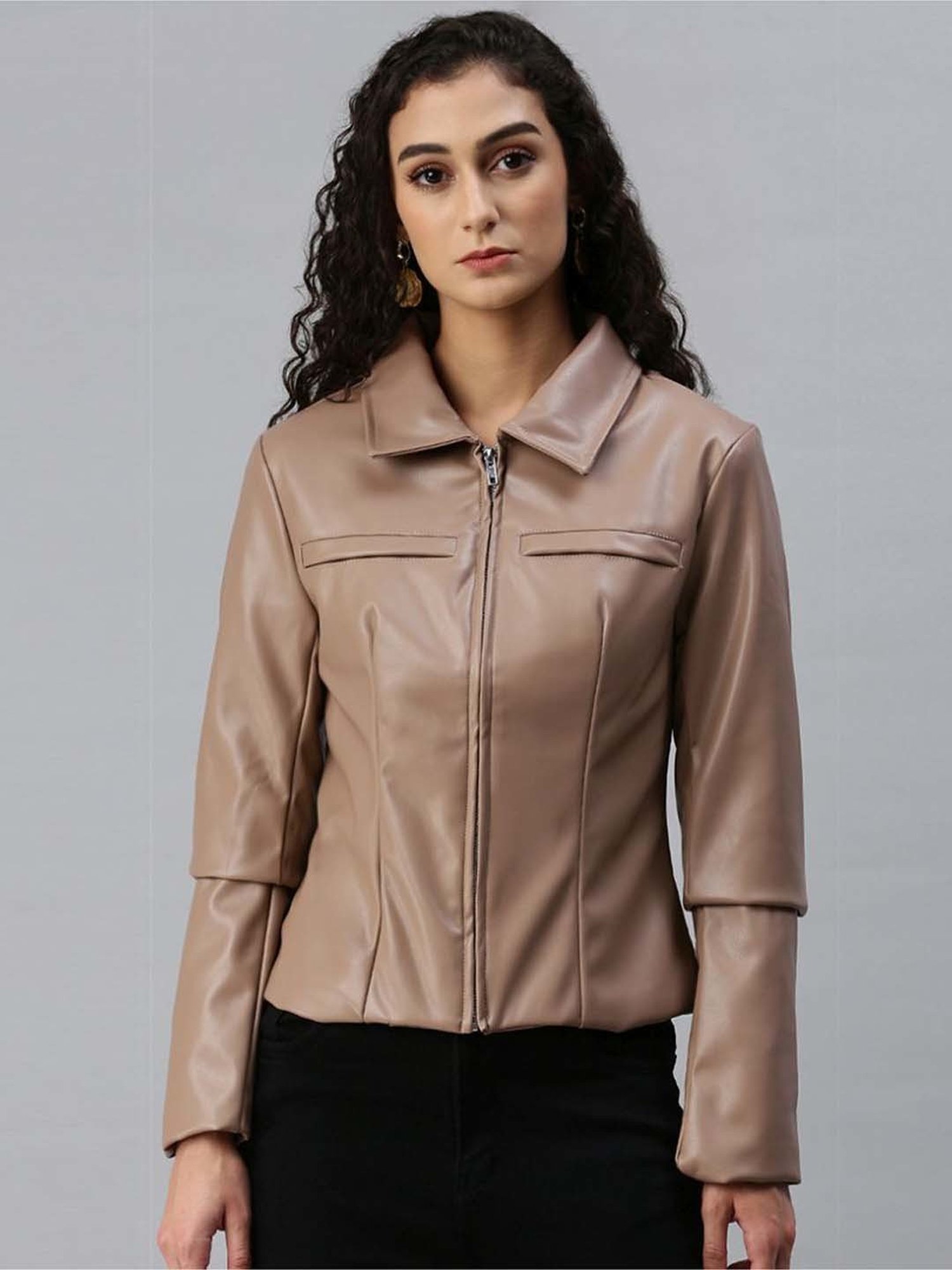 Women Bikers Emma Watson Brown Leather Jacket