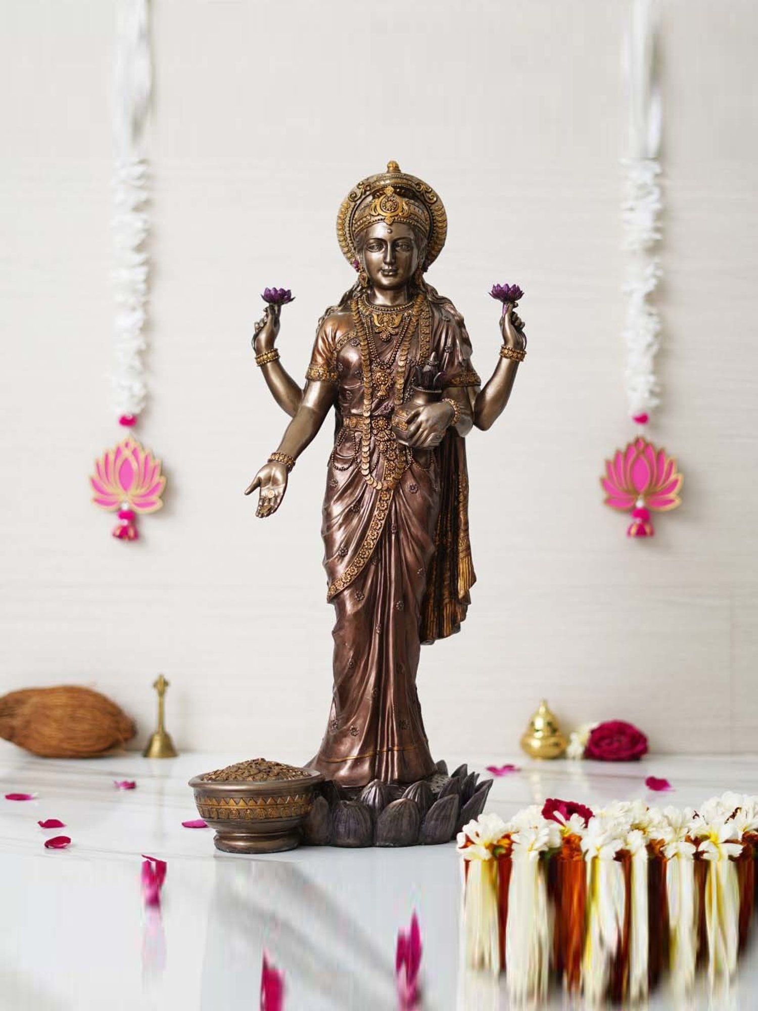 Buy eCraftIndia Bronze Resin Goddess Lakshmi Idol Standing On
