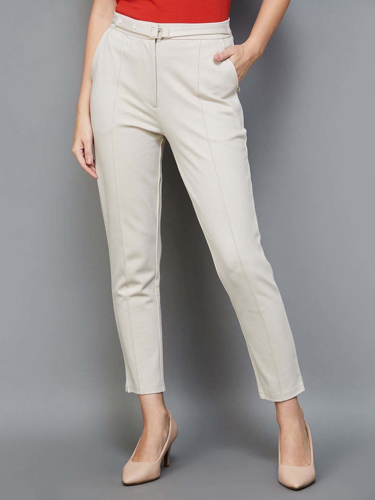 High-waisted crepe trousers white - Women | BALMAIN