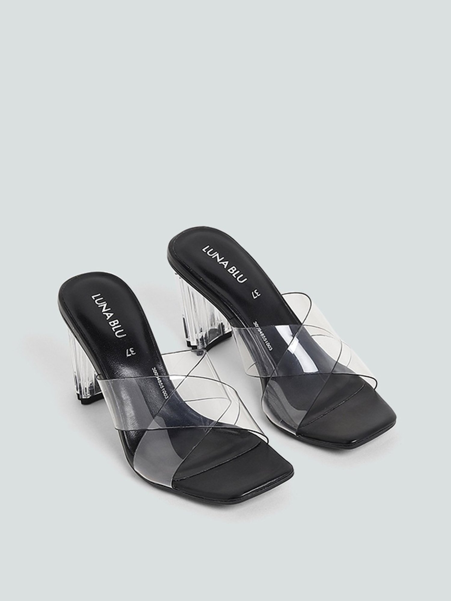 LUNA BLU by Westside Plain Cross Band Vinyl Black Heels