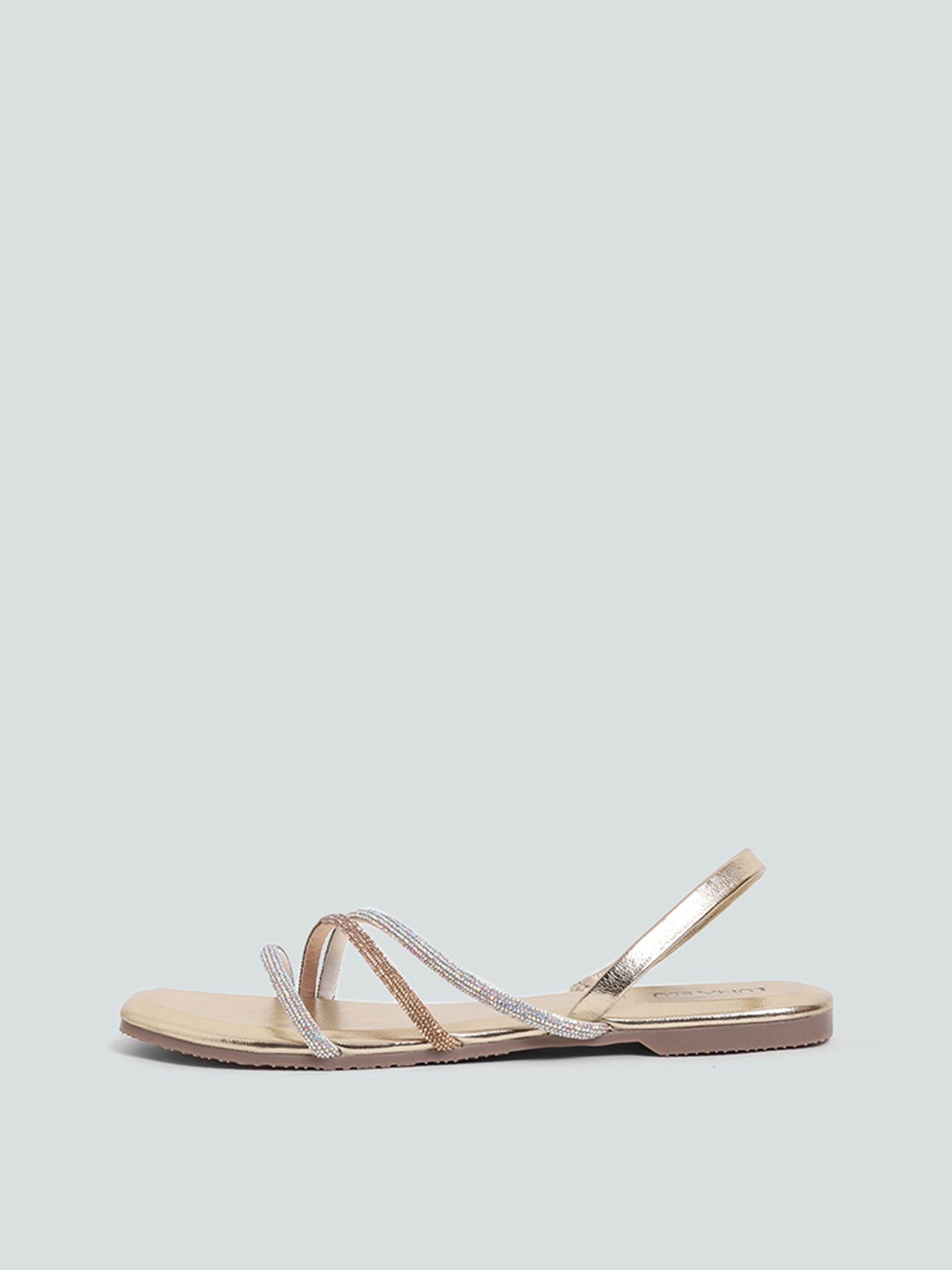 LUNA BLU by Westside Gold Cross Strapped Diamante Sling Back Sandals