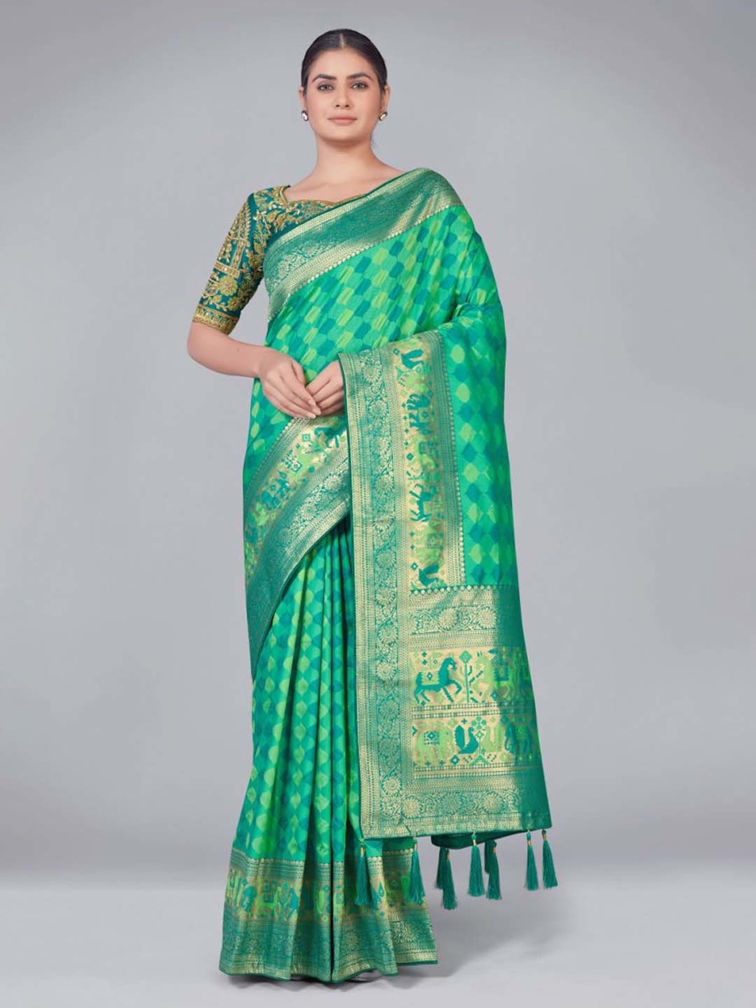 Buy online Self Design Patola Saree With Blouse from ethnic wear for Women  by Monjolika Fashion for ₹2589 at 59% off | 2024 Limeroad.com