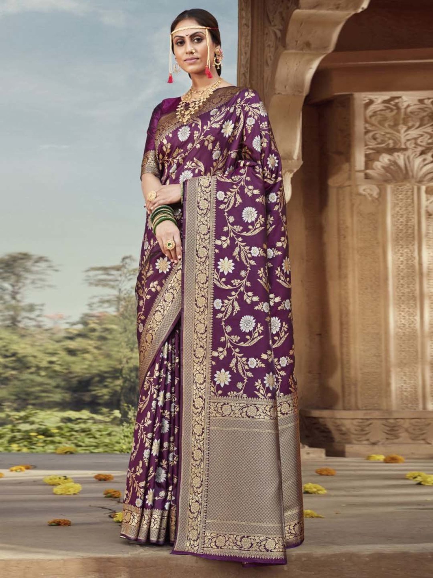 Banarasi Silk Purple Jacquard Saree With Blouse