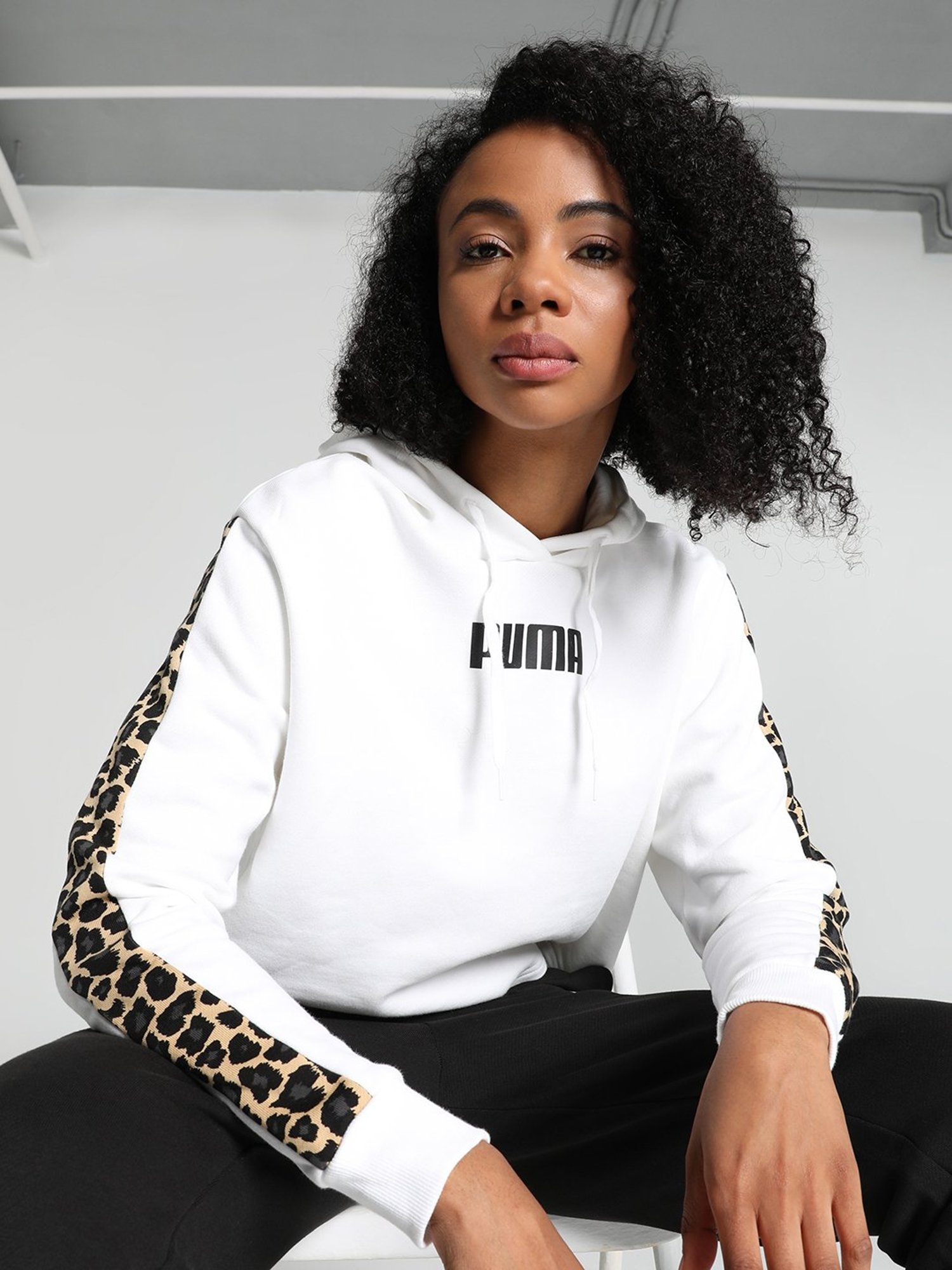 Puma White Cotton Animal Print Hoodie