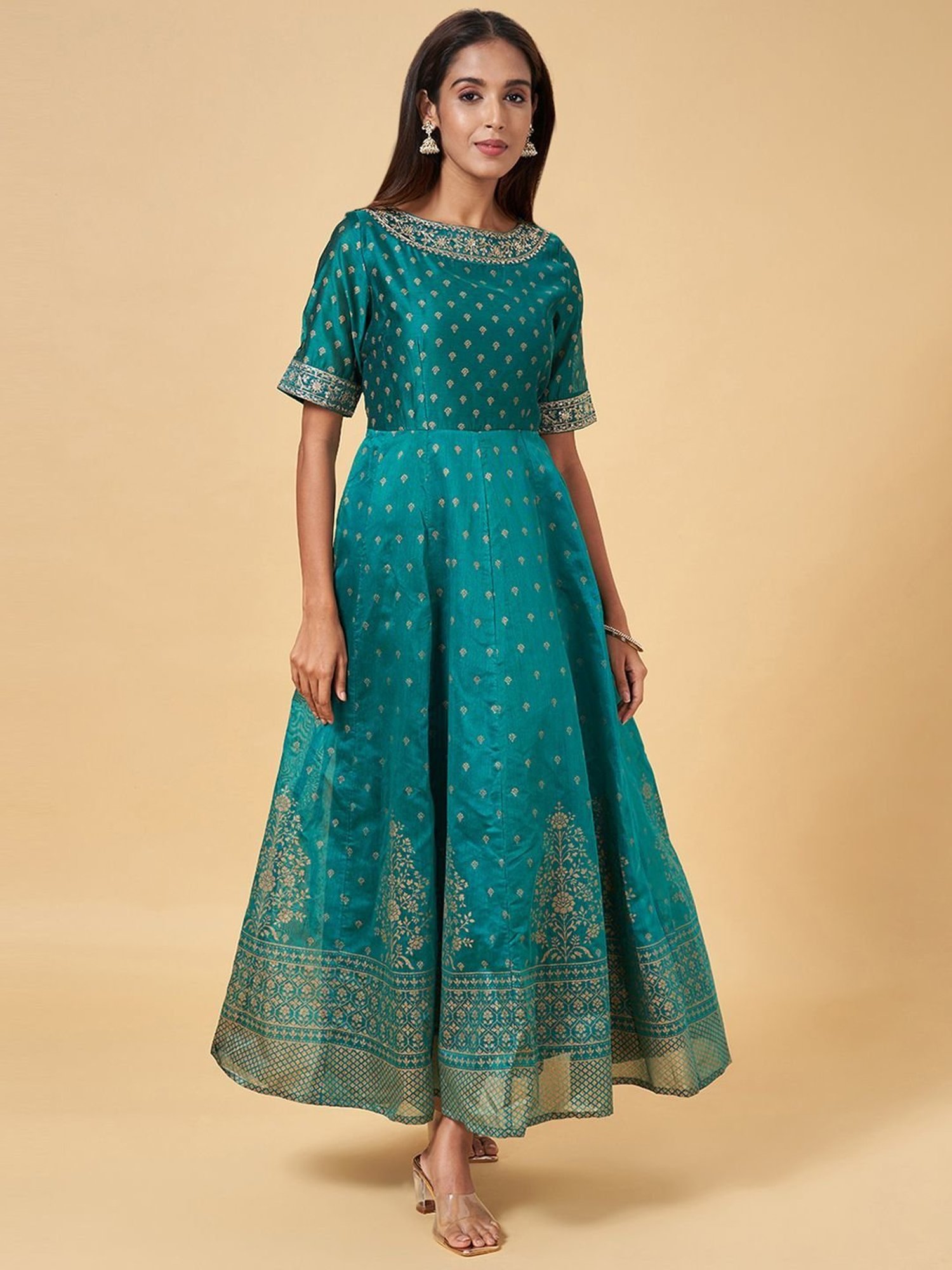 Buy Rangmanch by Pantaloons Blue Embroidered Maxi Dress for Women