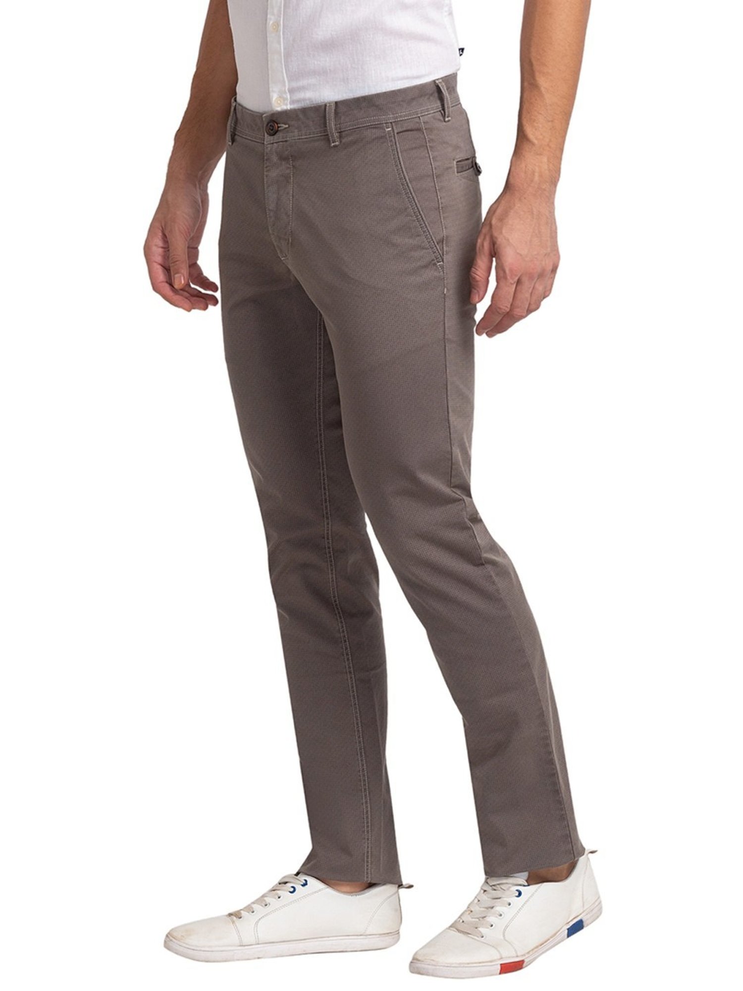 Parx Dark Blue Tapered Fit Self Pattern Trousers