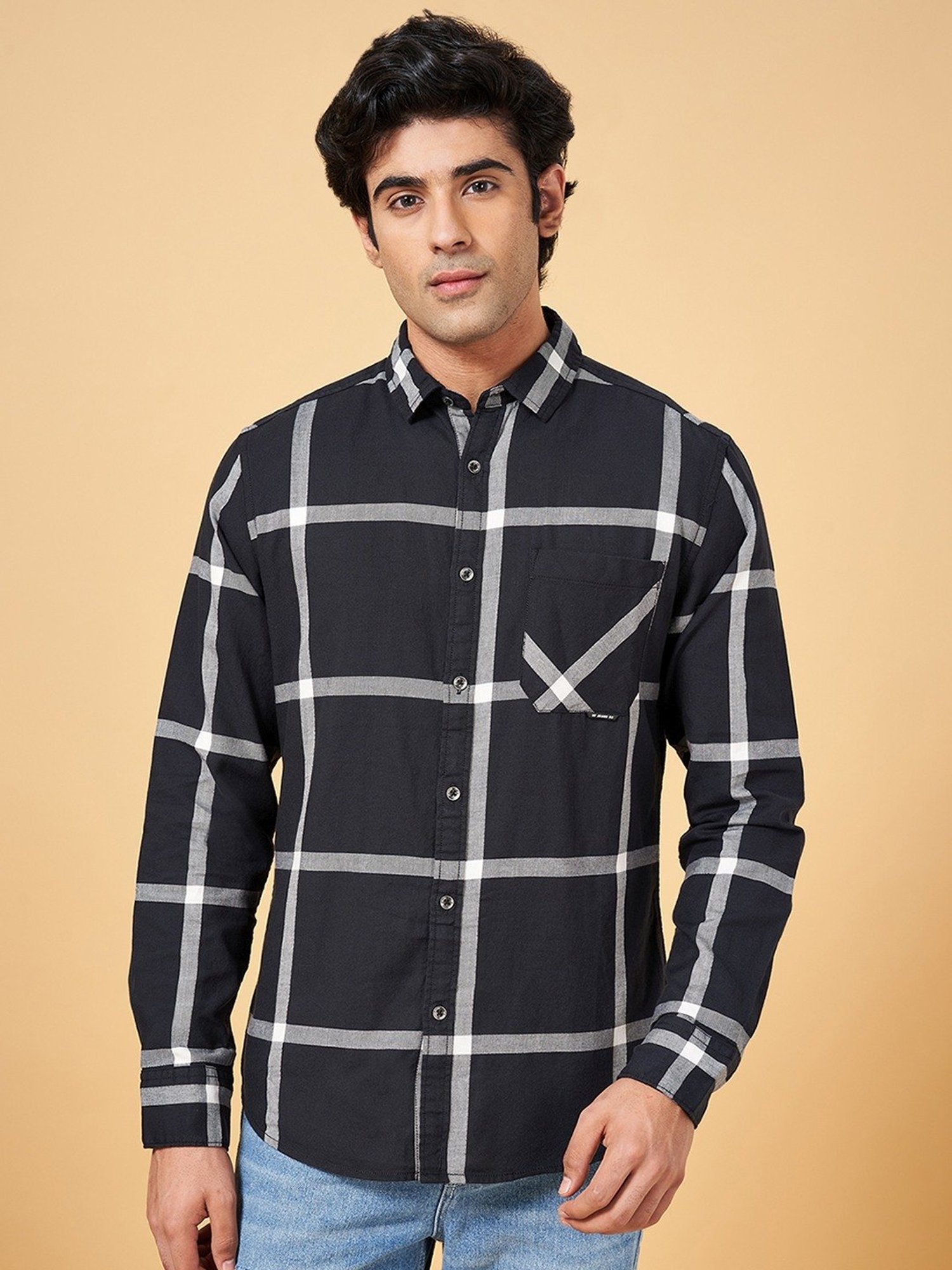 Derby Jeans Community Navy Blue Cotton Checkered Slim Fit Mens Shirt at Rs  1197.50 | Tailored Fit Shirt in Chennai | ID: 20793109133