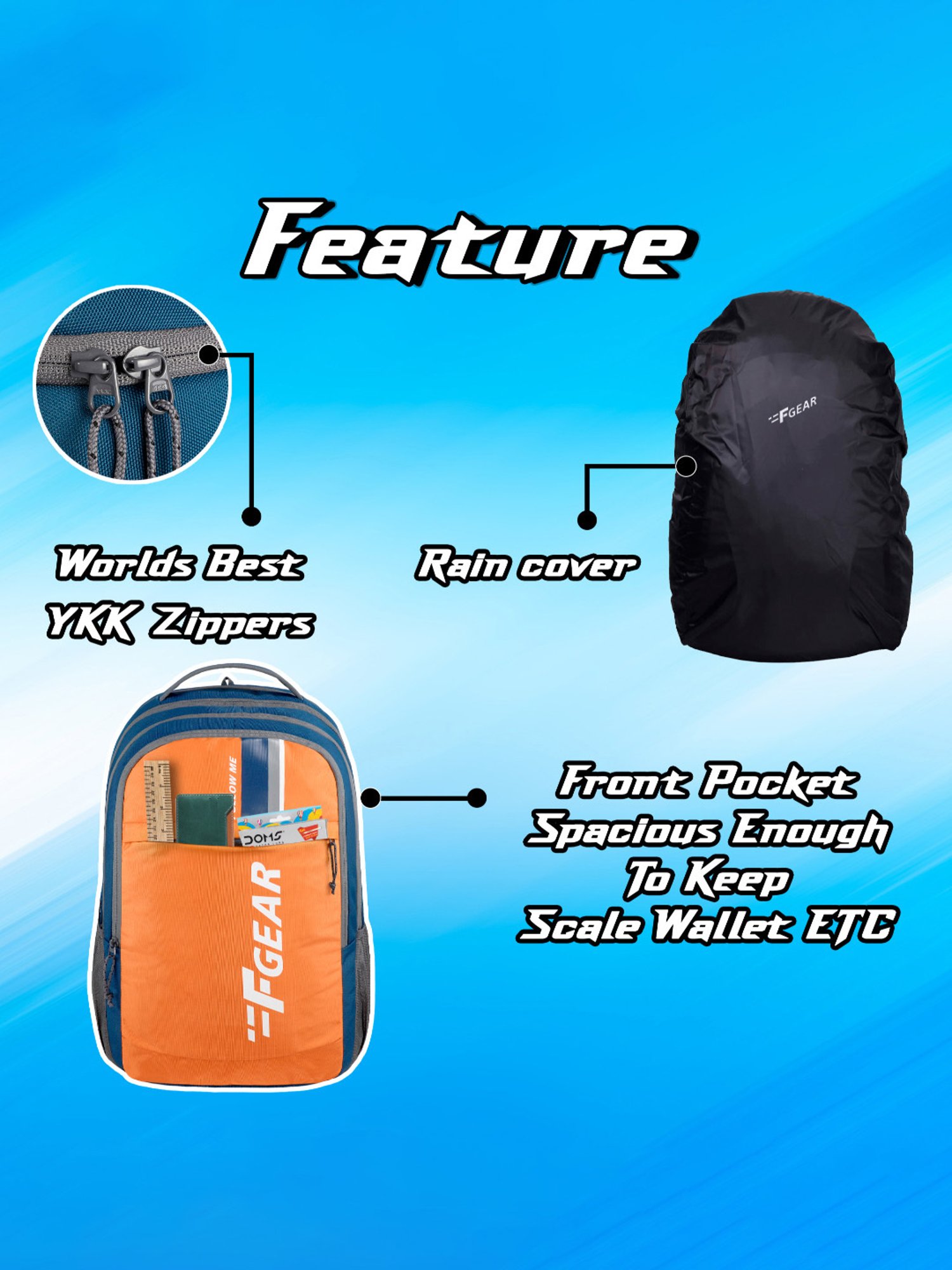 Airbus 40L Peacock Blue Orange Backpack with Raincover