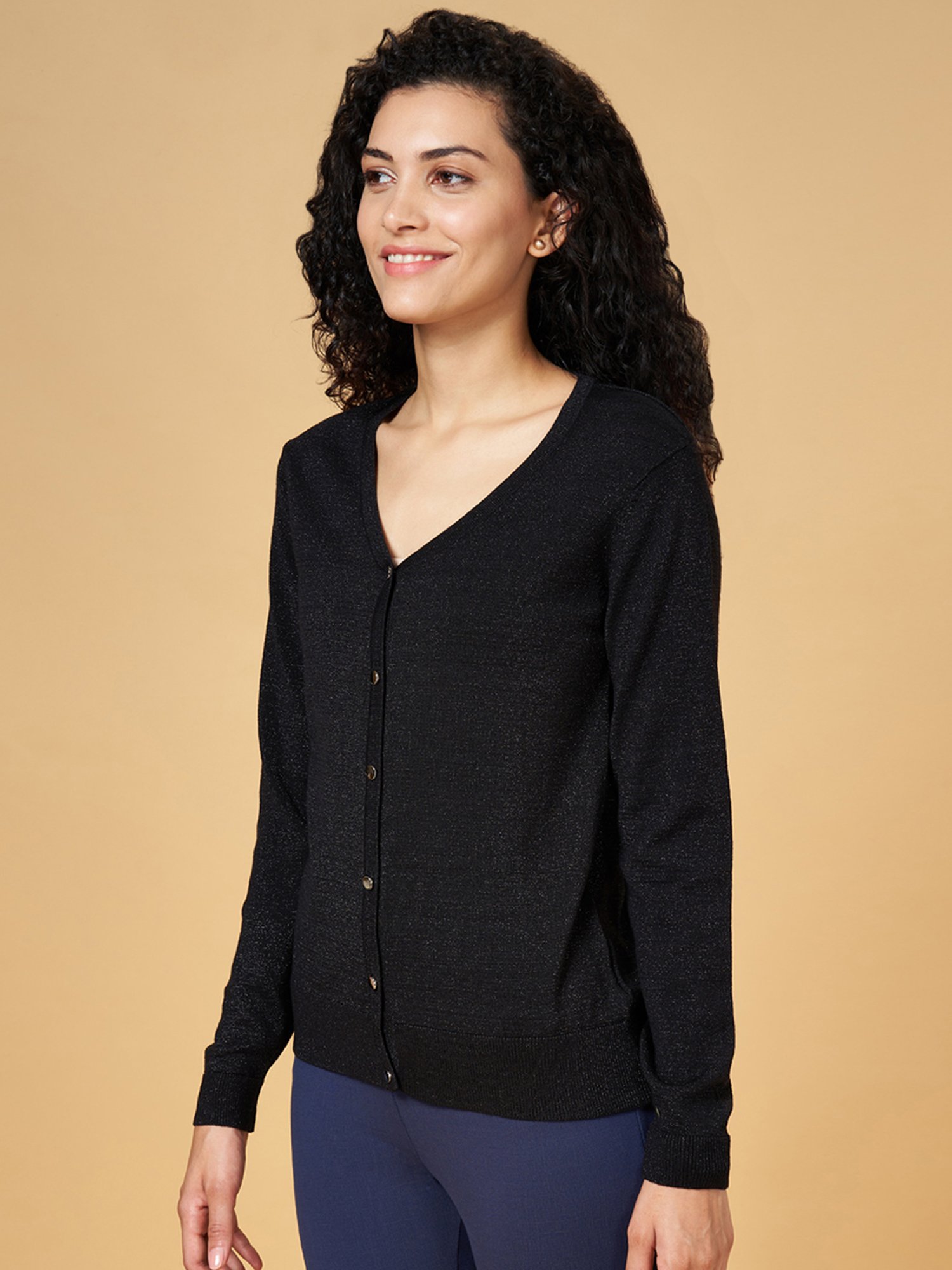 Buy Annabelle by Pantaloons Black Plain Cardigan for Women Online