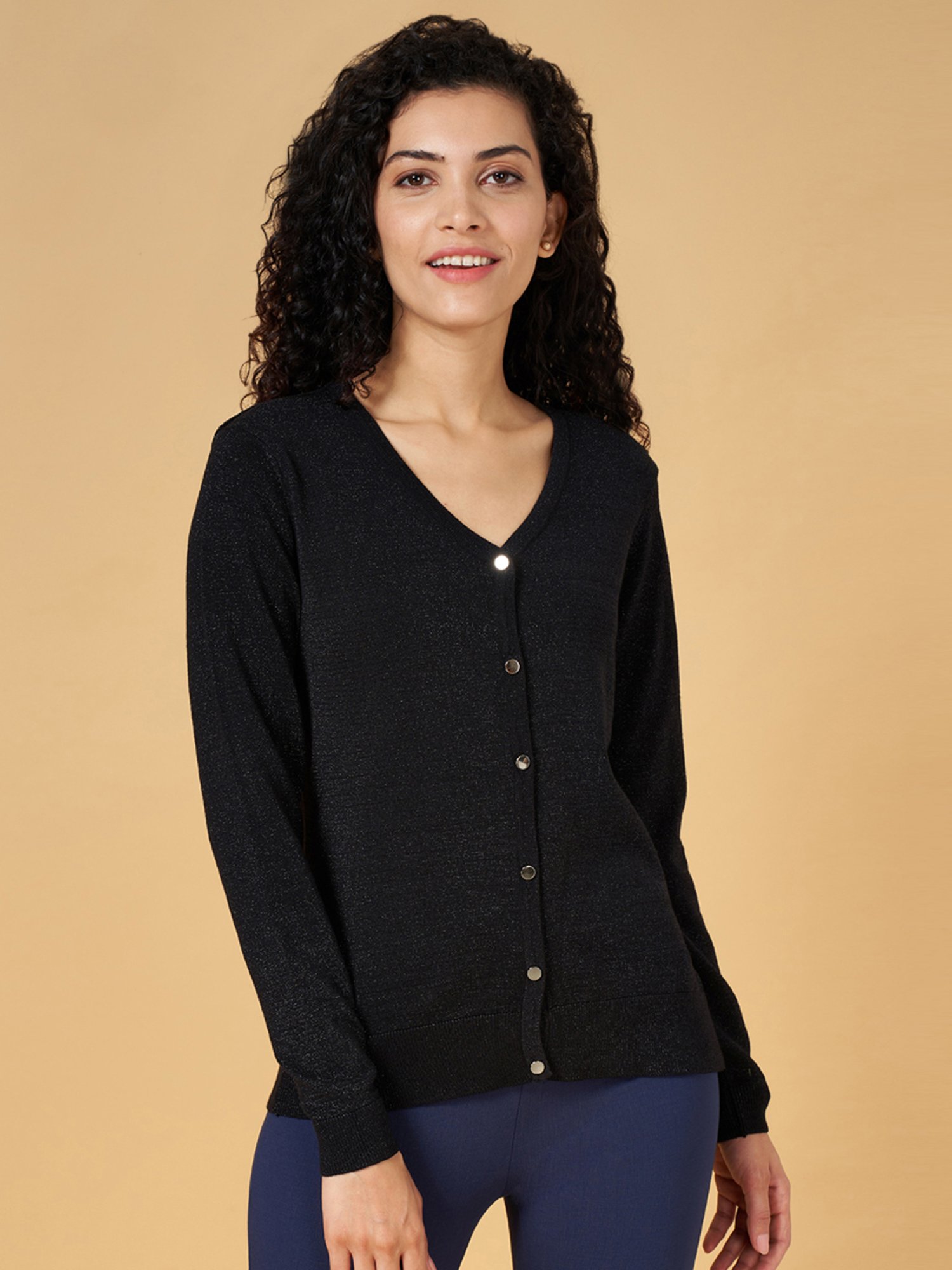 Buy Annabelle by Pantaloons Black Plain Cardigan for Women Online