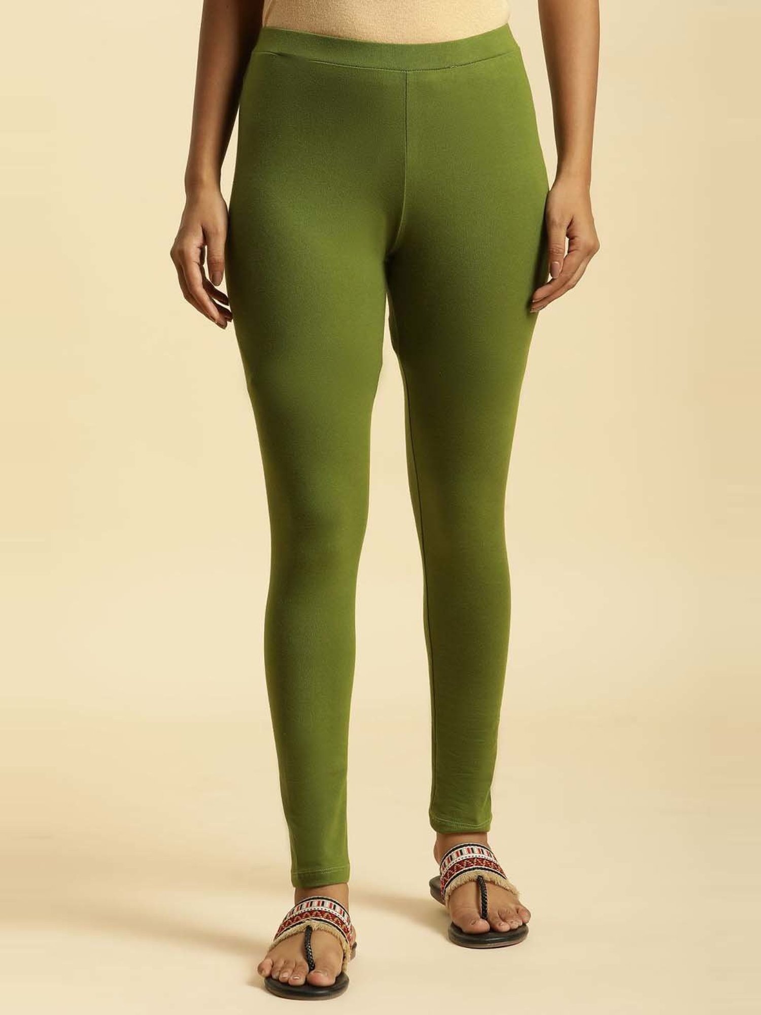 Buy Go Colors Women Olive Green Churidar Leggings - Leggings for Women  816070 | Myntra