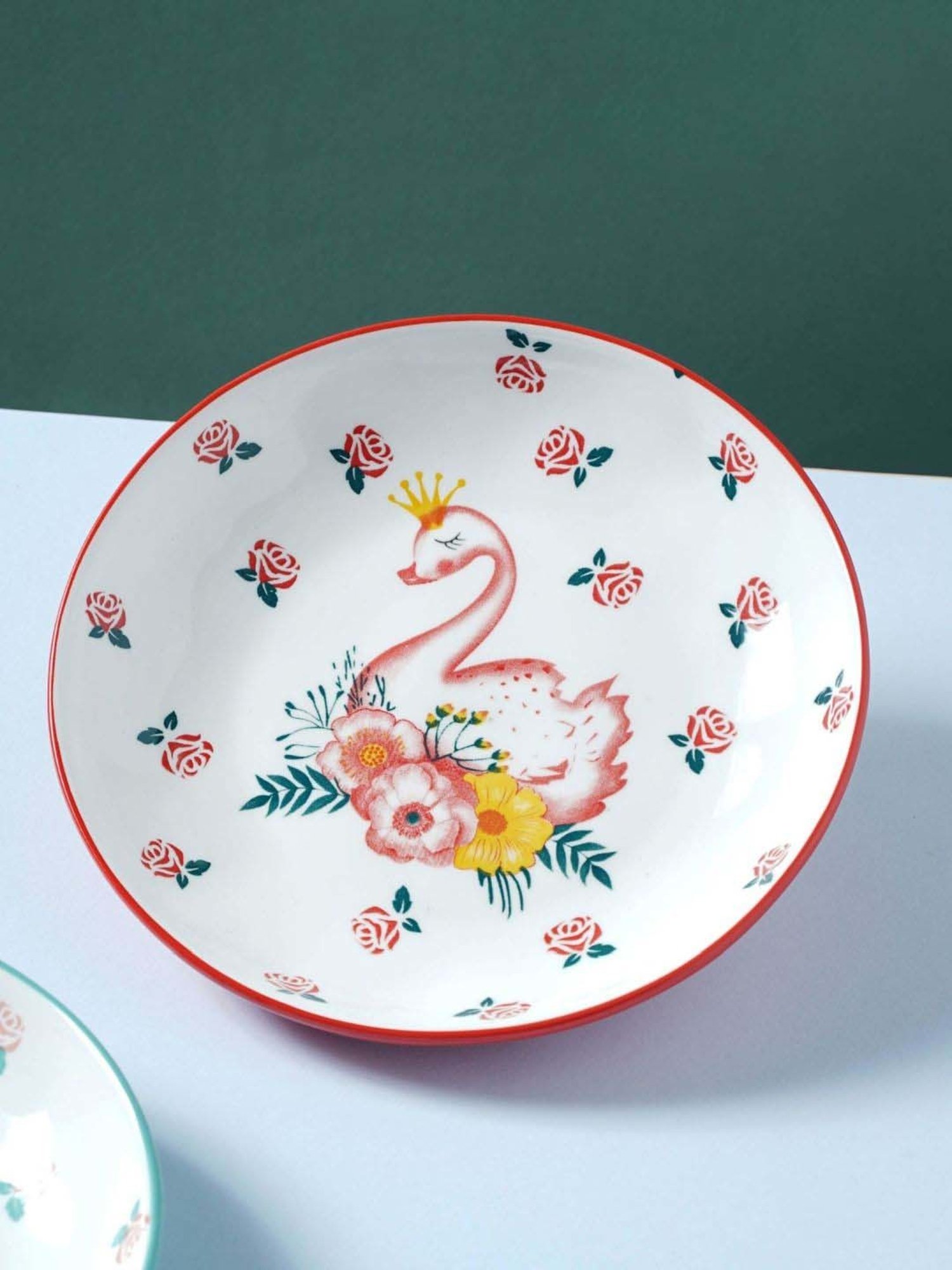 Buy Nestasia Red Swan Design Premium Quality Round Dinner Plate