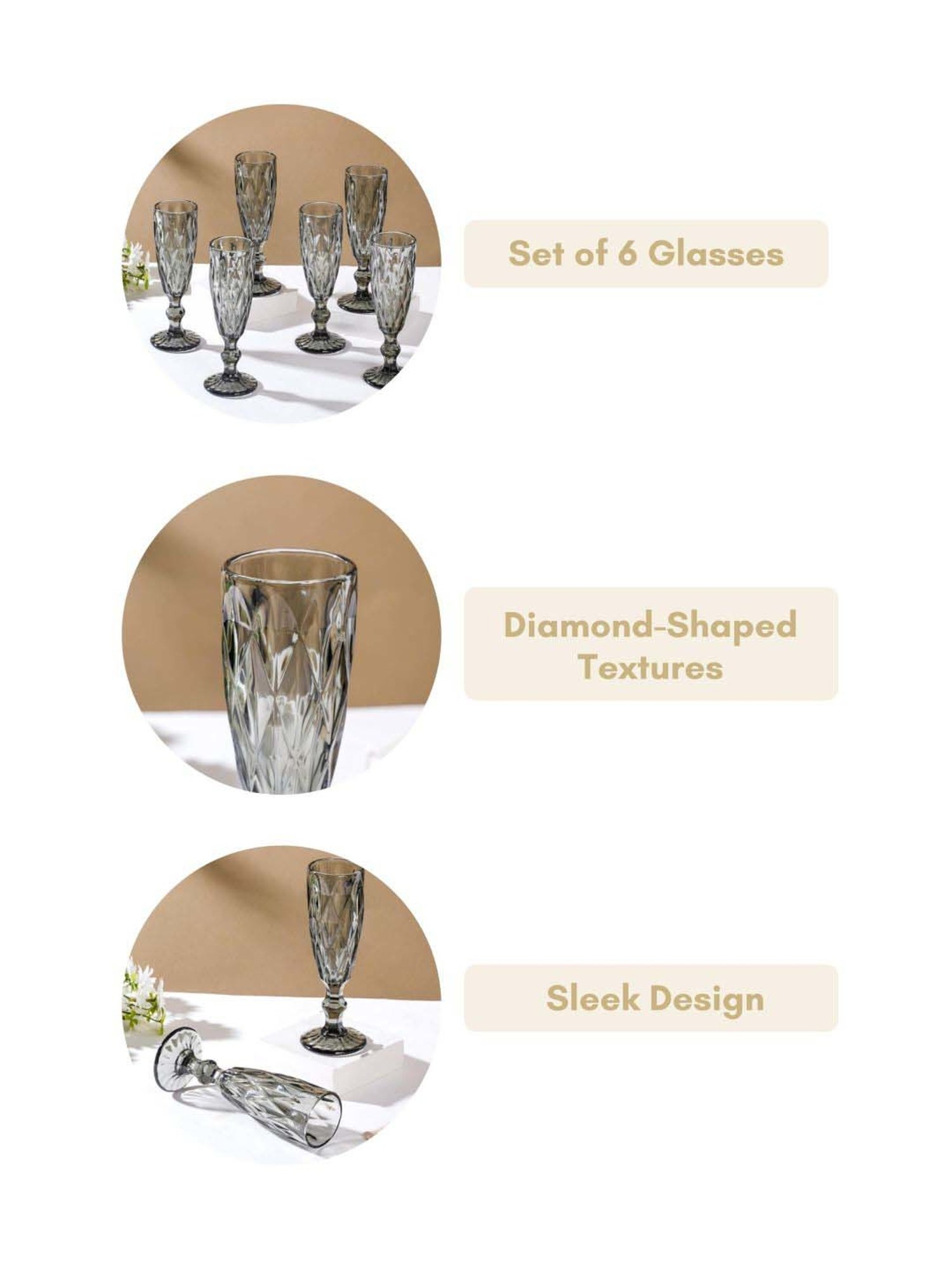 Nestasia Set of 6 Grey Mimosa Glass 150 ml: Buy Nestasia Set of 6 Grey Mimosa  Glass 150 ml Online at Best Price in India