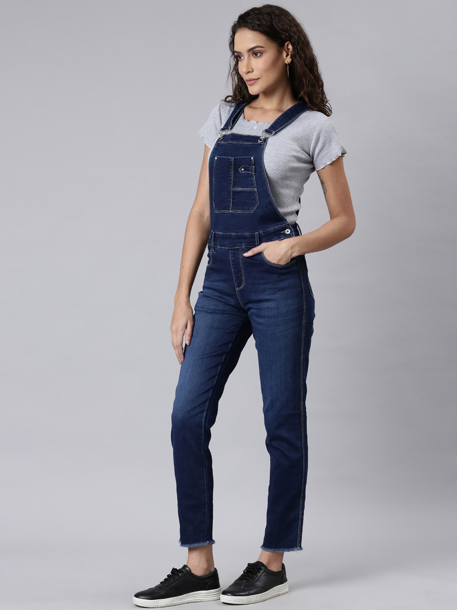 Buy SHOWOFF Blue Denim Midi Dungaree for Women Online @ Tata CLiQ