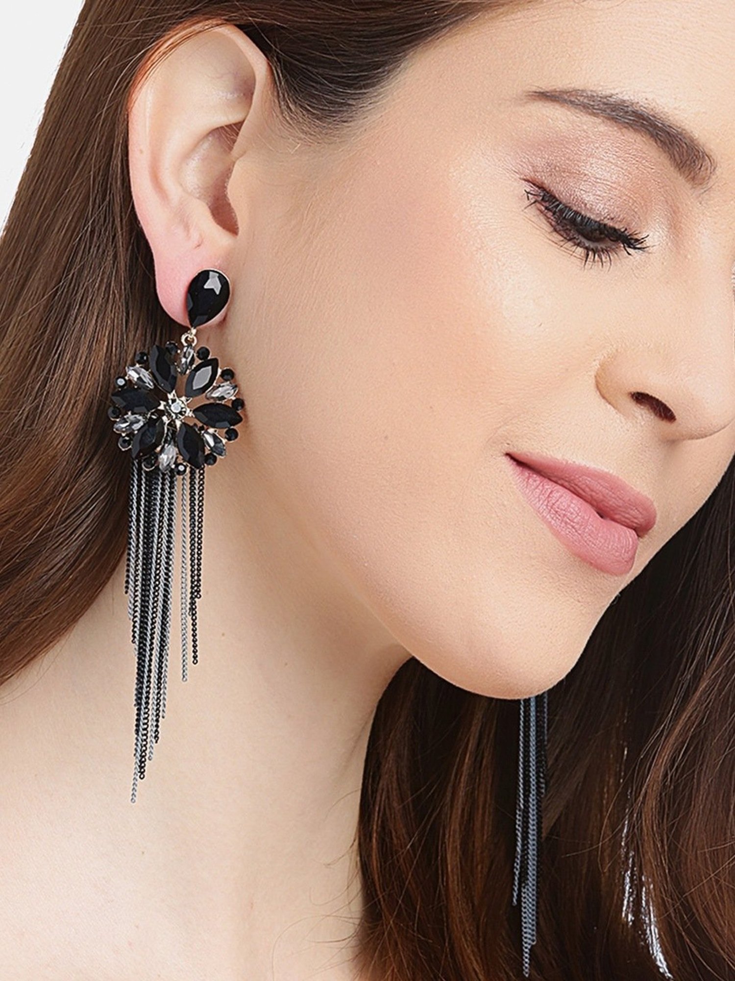 Long black hot sale tassel earrings