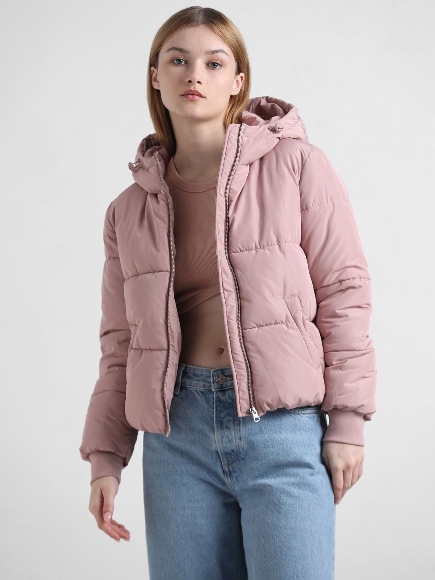 Dusty pink puffer outlet jacket