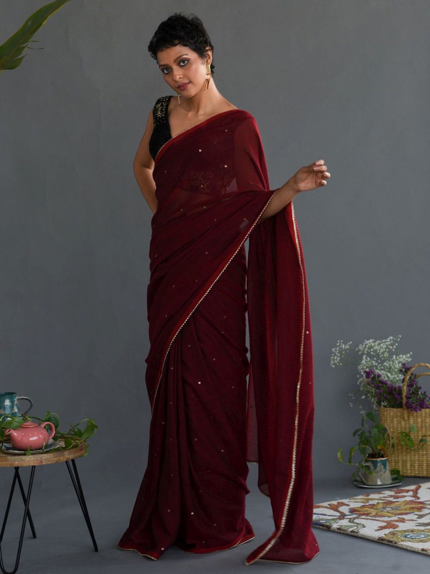 Buy Black & Rust Rajkot Saree with Unstitched Blouse Online - RI.Ritu Kumar  India Store View