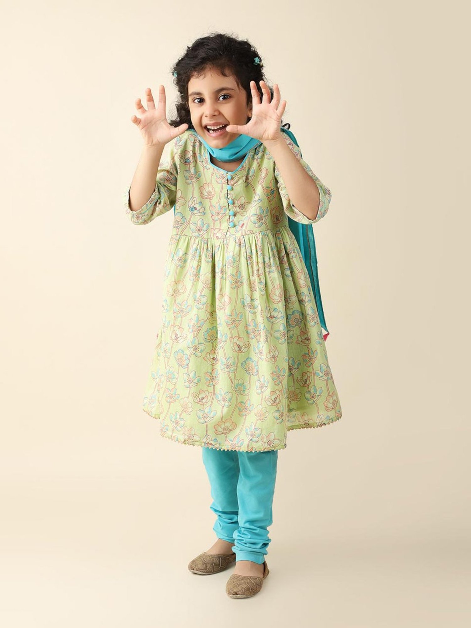 Buy Cotton Printed Churidar Set for Kids Online at Fabindia