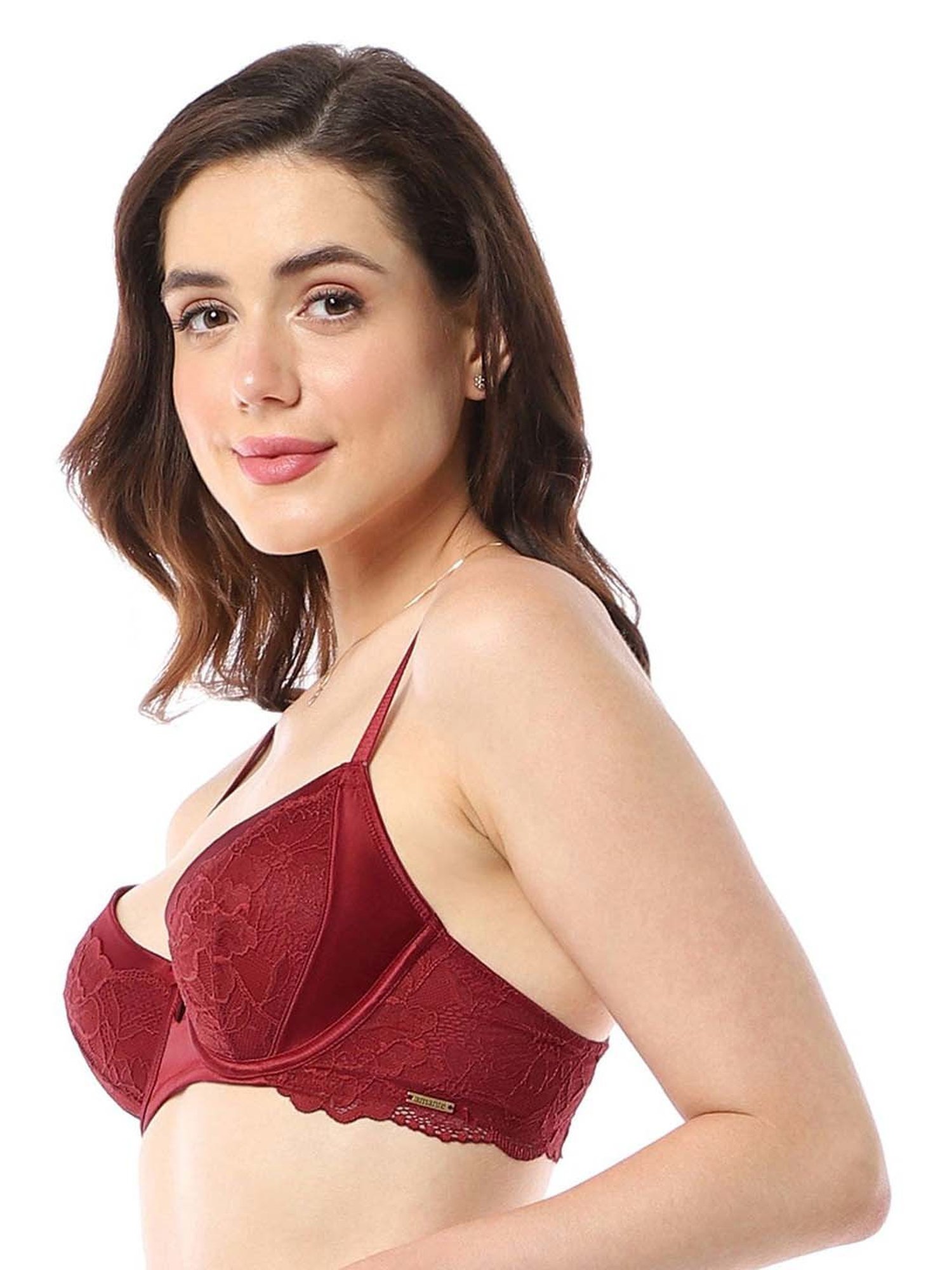 Buy Amante Maroon Lace Work Balconette Bra for Women Online @ Tata