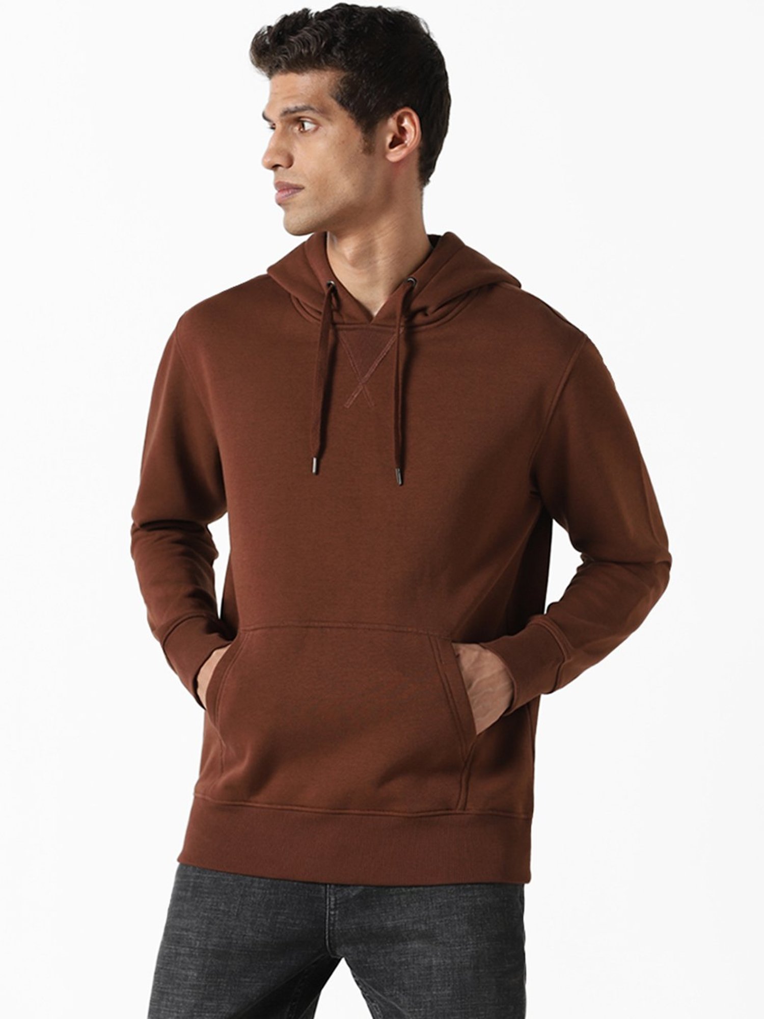 Buy WES Casuals by Westside Solid Brown Hoody Neck Relaxed Fit Sweatshirt  for Online @ Tata CLiQ