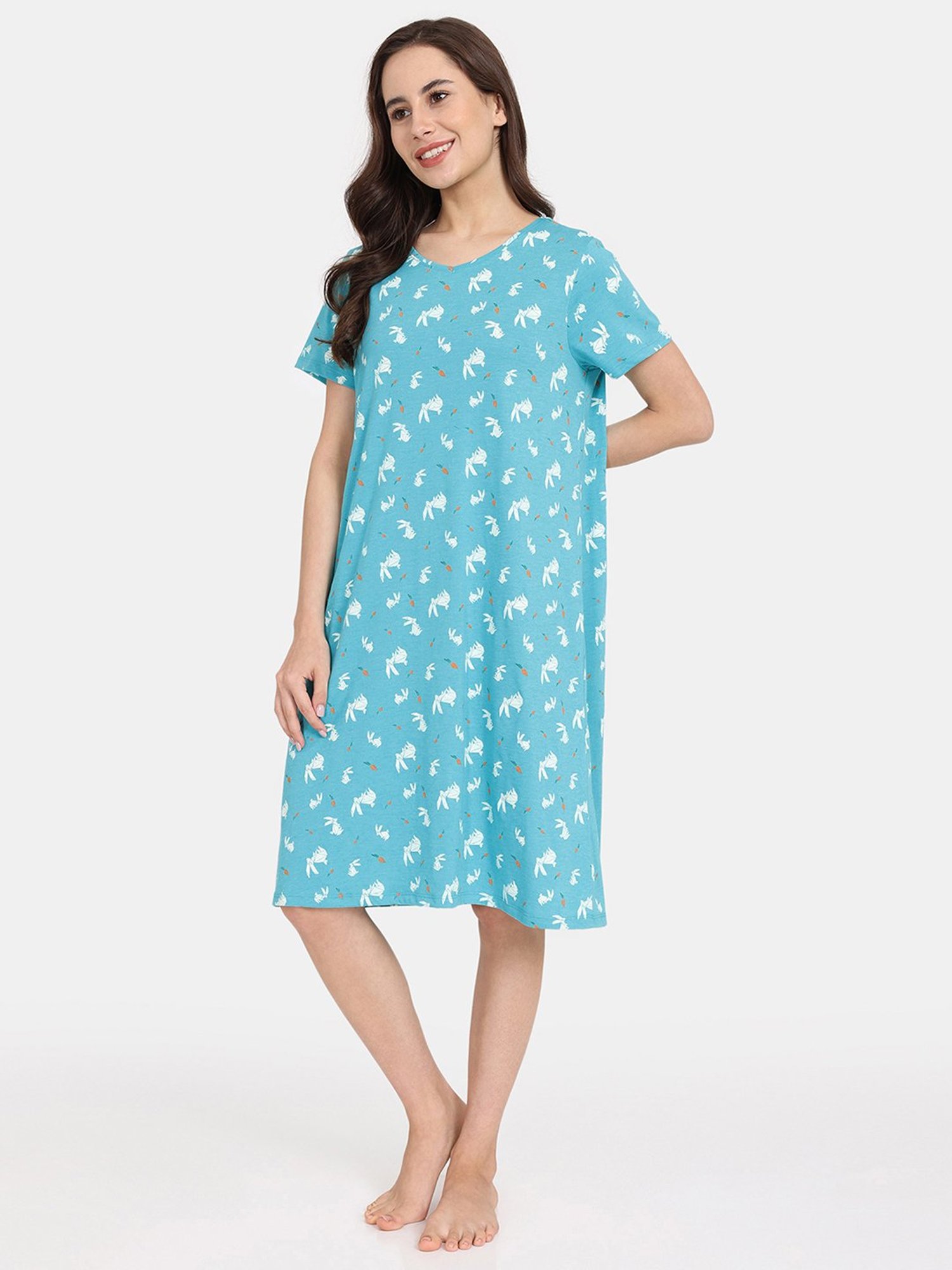 Buy Zivame Pup World Knit Cotton Knee Length Nightdress - Blue at Rs.945  online | Nightwear online