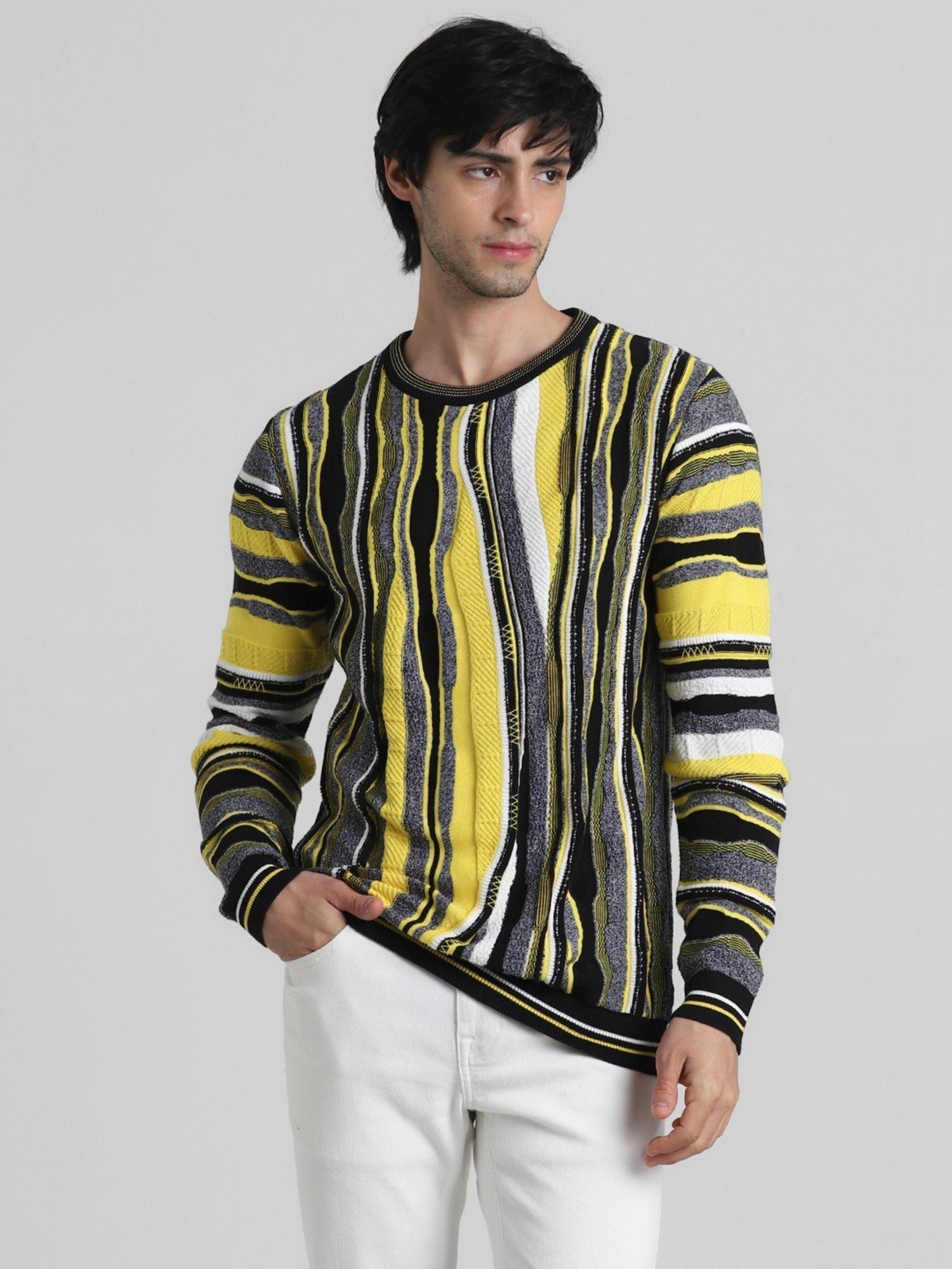 Black and 2024 yellow striped sweater