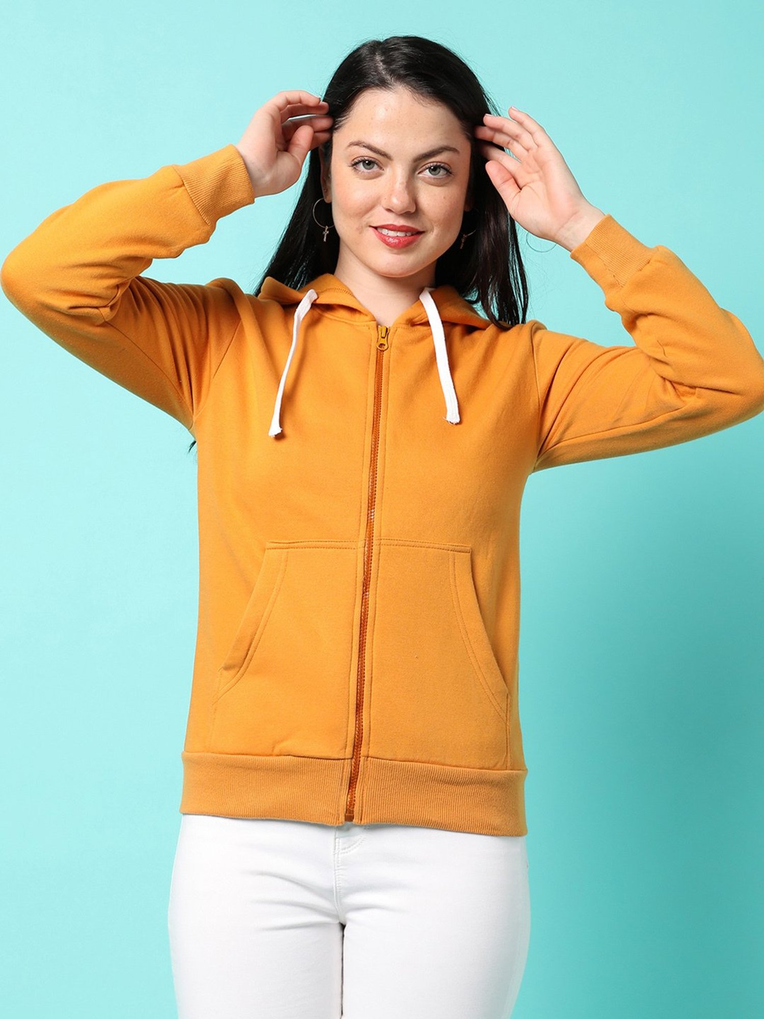 Mustard yellow outlet zip up hoodie