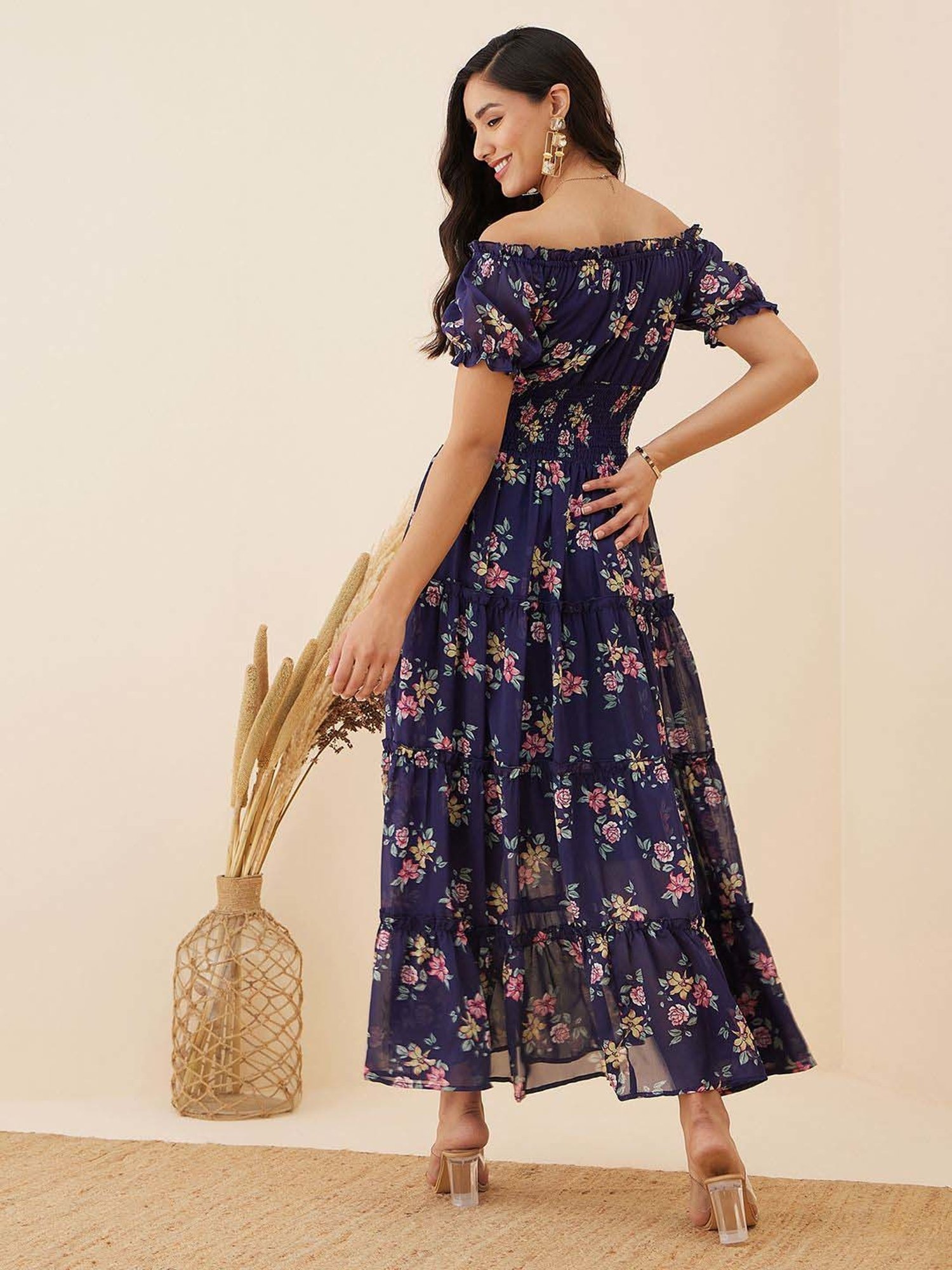 ワンピース deres layering petal dress navy size1 Rare Navy Printed Maxi Dress
