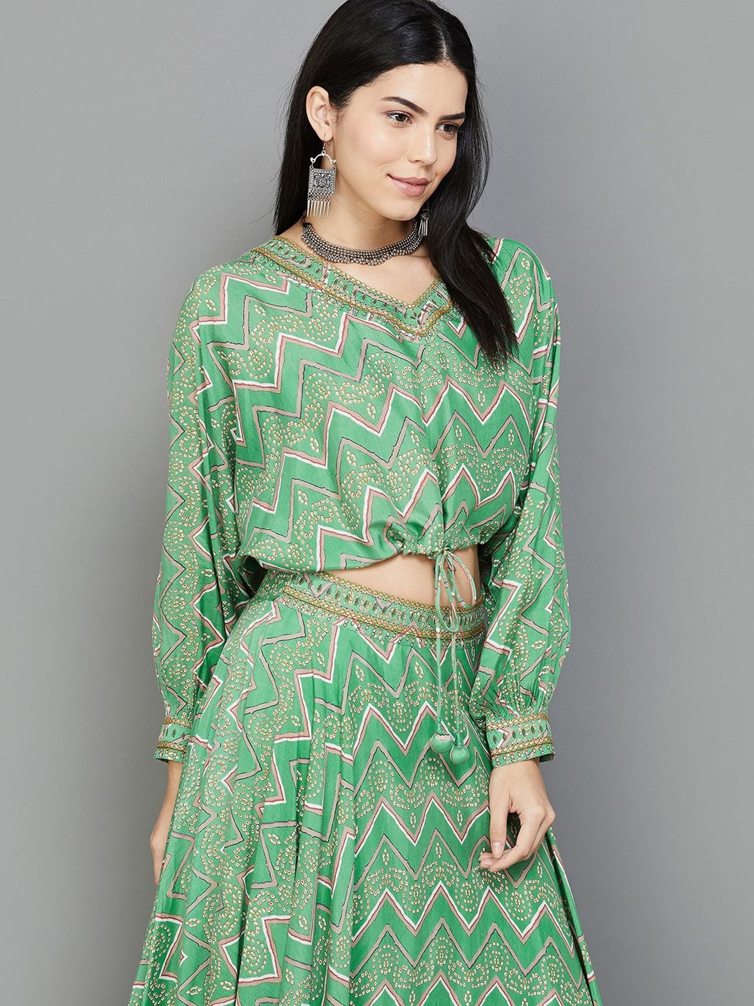 Melange Flannel Skirt - GREEN