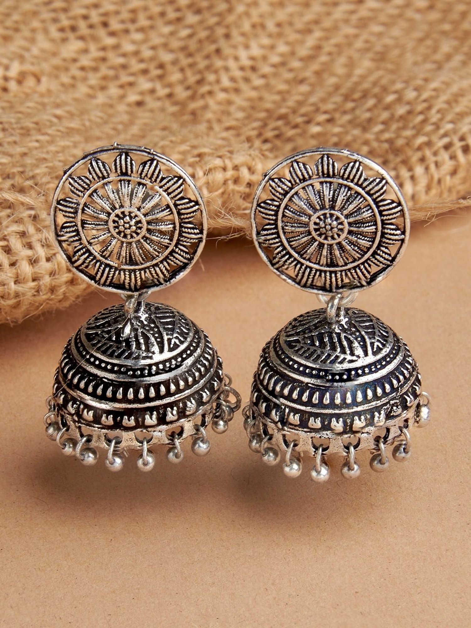 kivaso new Style Black Metal Silver Palted Oxidized Jhumka Jhumki Earrings  For girls (black)