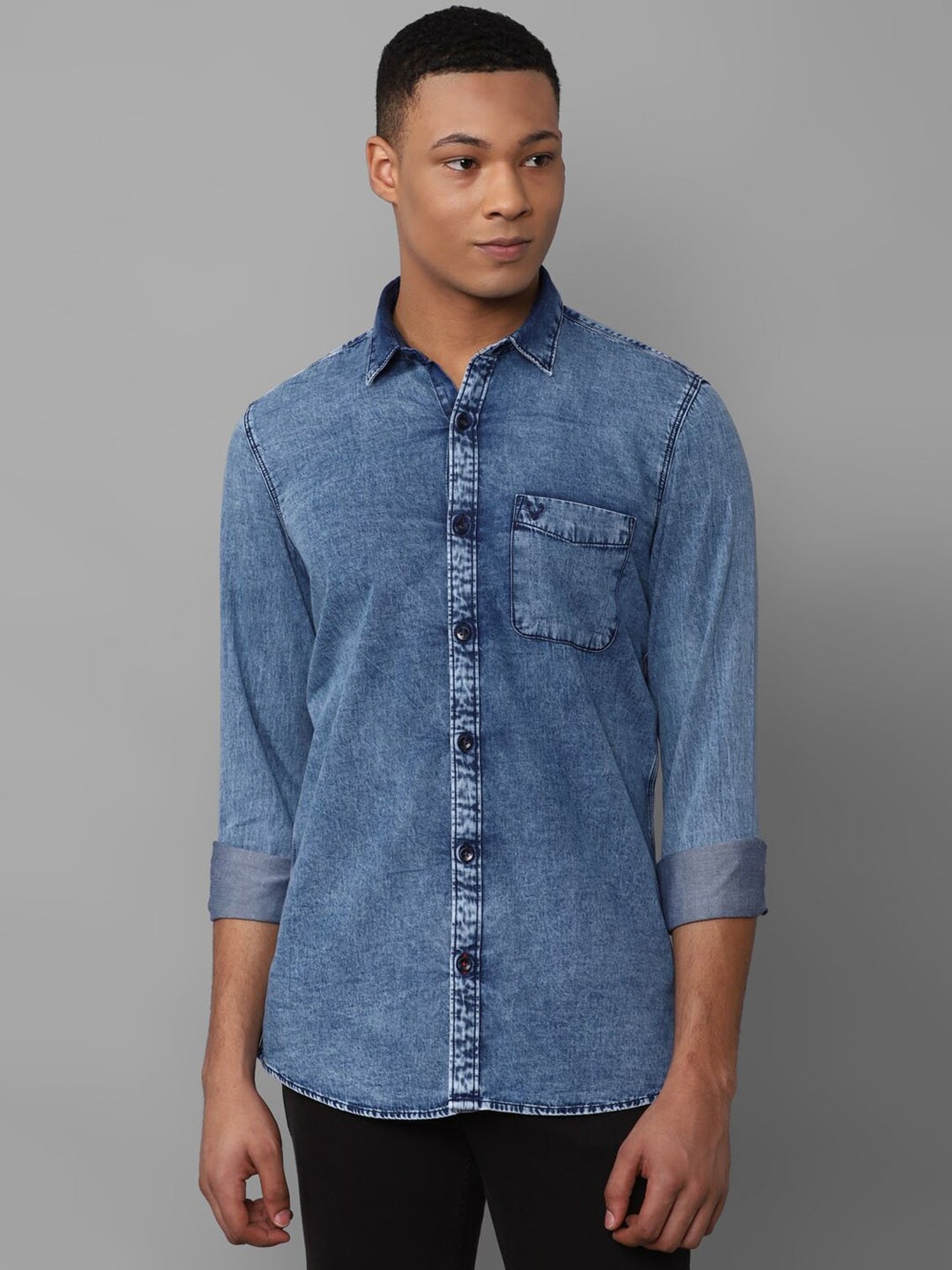 Buy Men Blue Comfort Fit Solid Full Sleeves Casual Shirts Online - 235093 | Allen  Solly