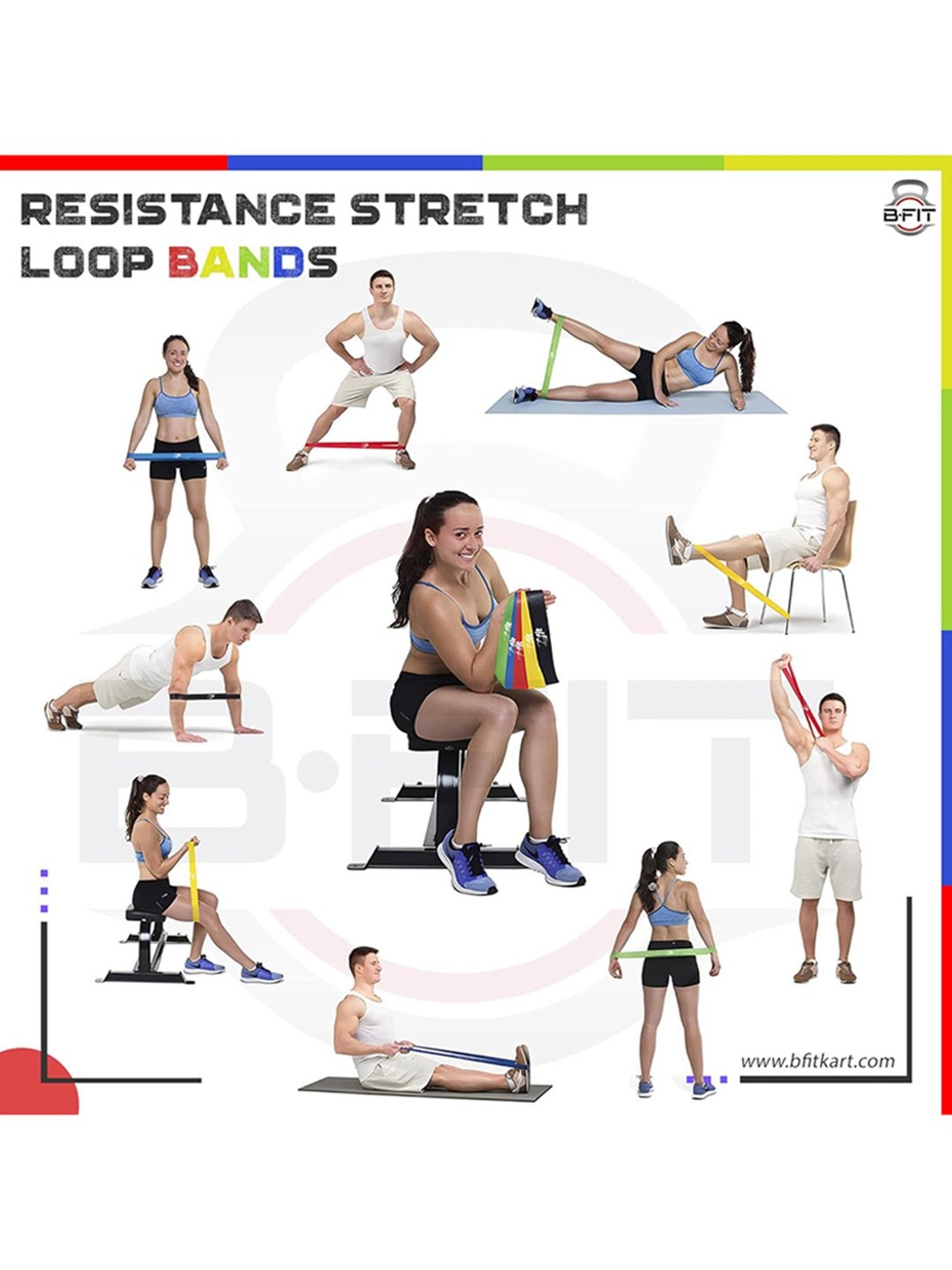 B Fit Resistance Loop Exercise Bands Set of 5 Multicolor