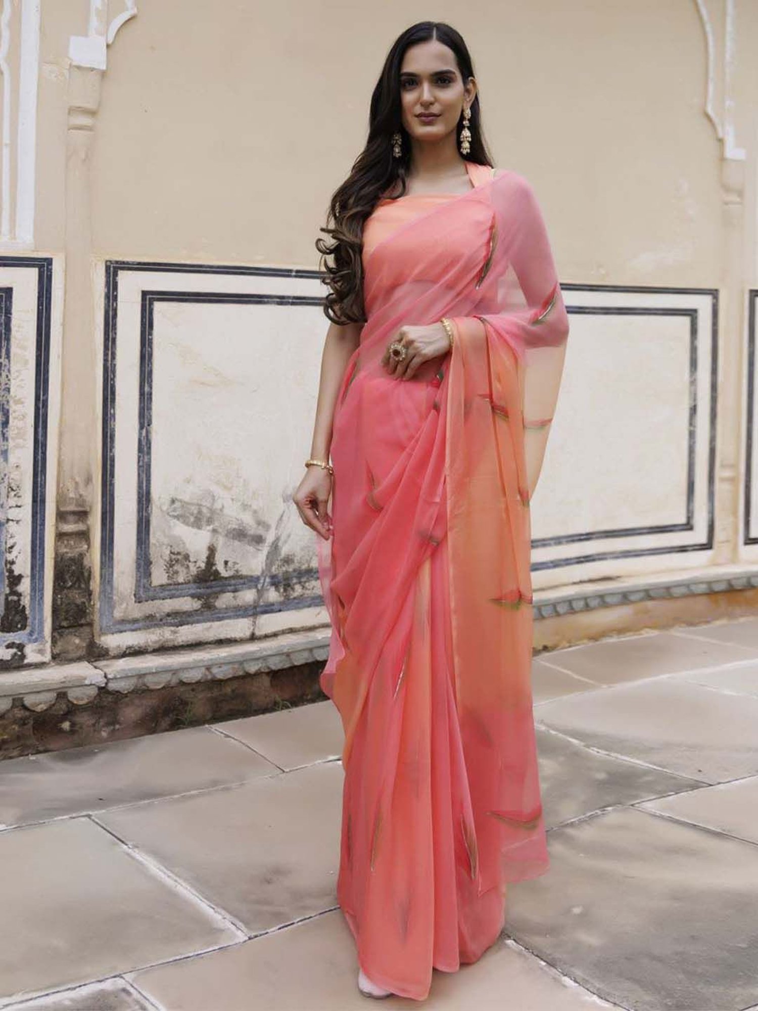 Buy Enchanting Peach Silk Festival Wear Plain Saree With Blouse - Zeel  Clothing