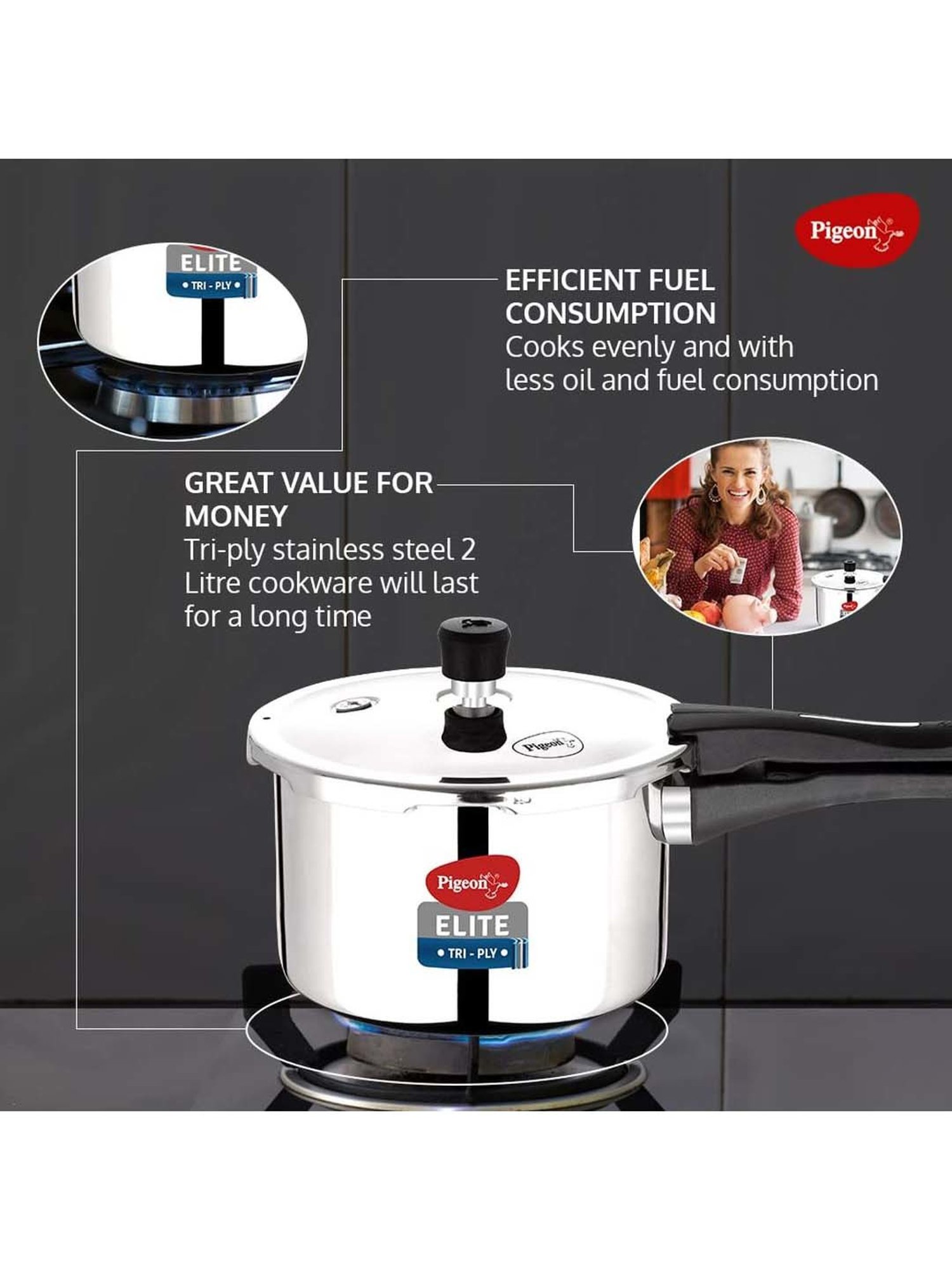 Buy Pigeon Silver Induction Elite Shine Triply Pressure Cooker at