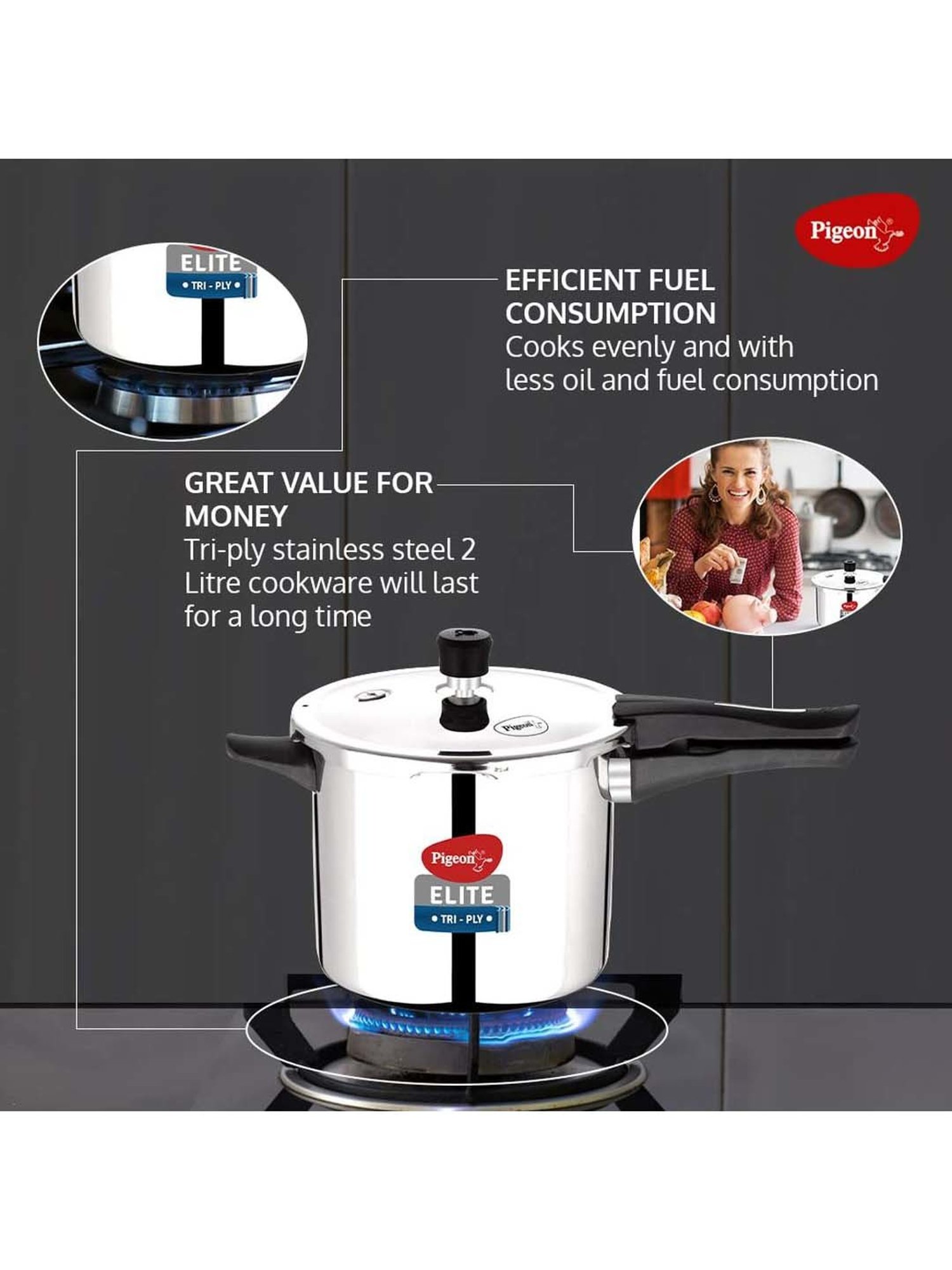 Triply Stainless Steel Pressure Pan Cooker, 2L & 3L, Pressure Cooker