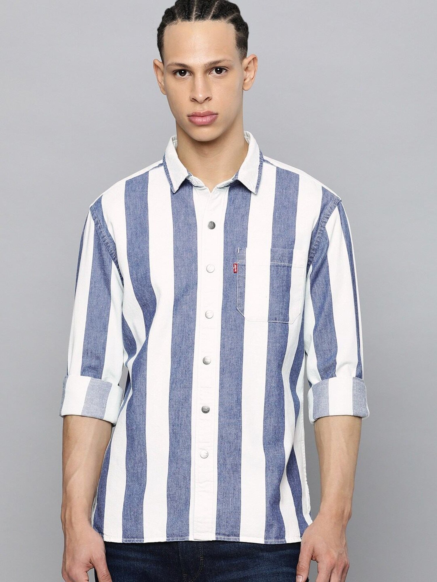 Levis blue and white cheap striped shirt