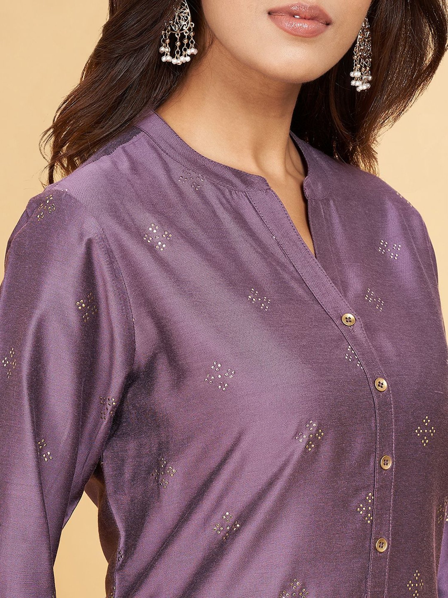 Kurtas, Rangmanch Purple Embellished Kurtasl With 3/4th Sleeves (Women's)